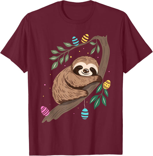 Oster Faultier mit Ostereier im Frühling Cute Animals Art T-Shirt - T-Shirt | Maroon