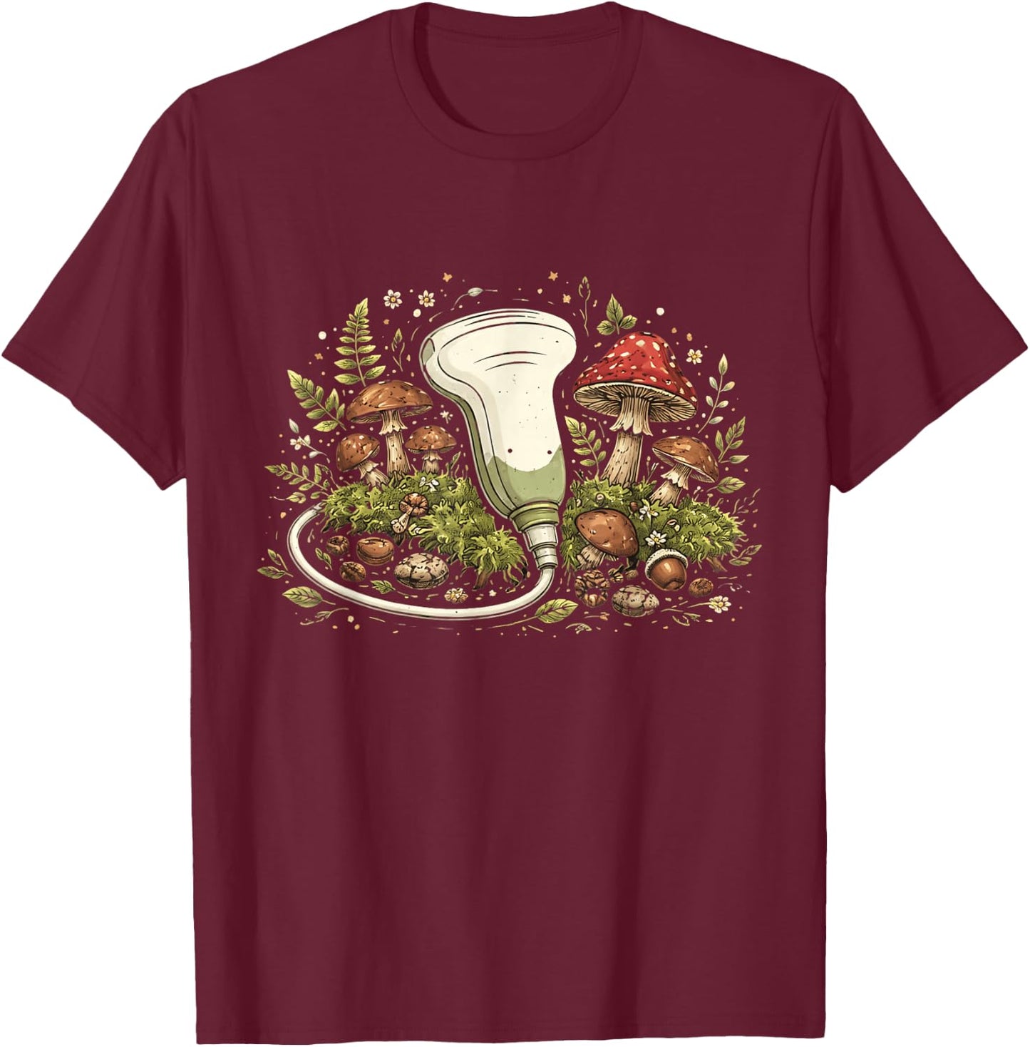 Goblincore Naturecore Sonographer Ultrasound Tech Mushroom T-Shirt - T-Shirt | Maroon