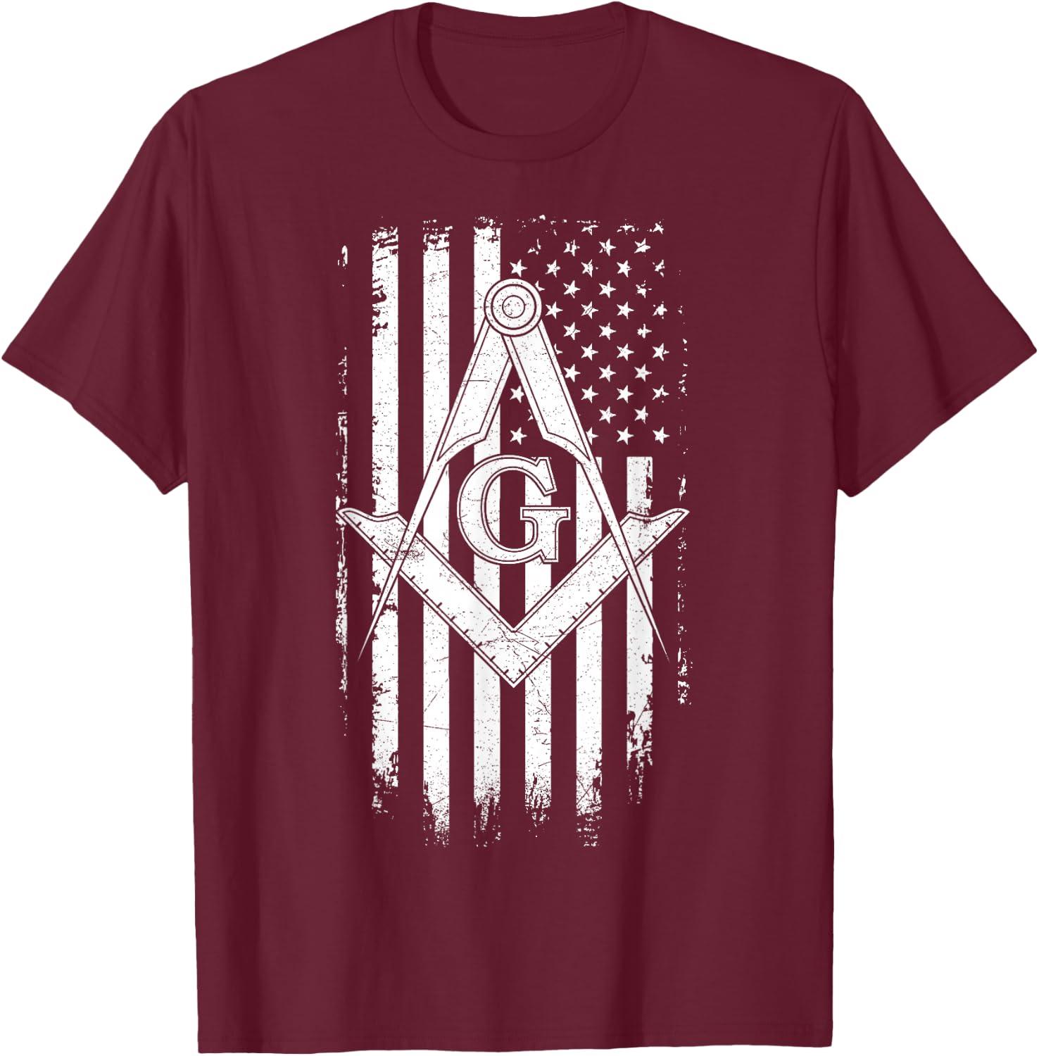 Masonic American Flag Square and Compass - Freemason T-Shirt - T-Shirt | Maroon