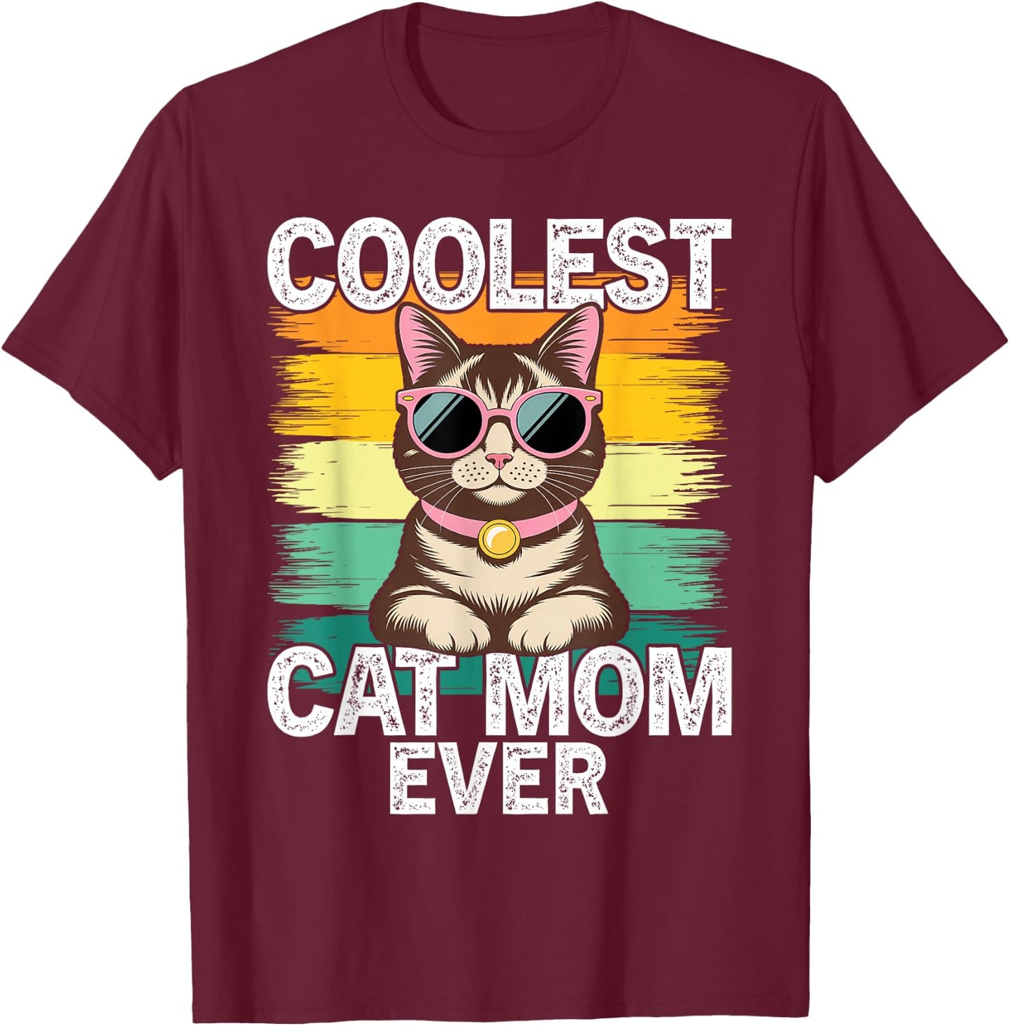 Funny Best Mom Ever Coolest Cat Mama Graphic T-Shirt - T-Shirt | Maroon