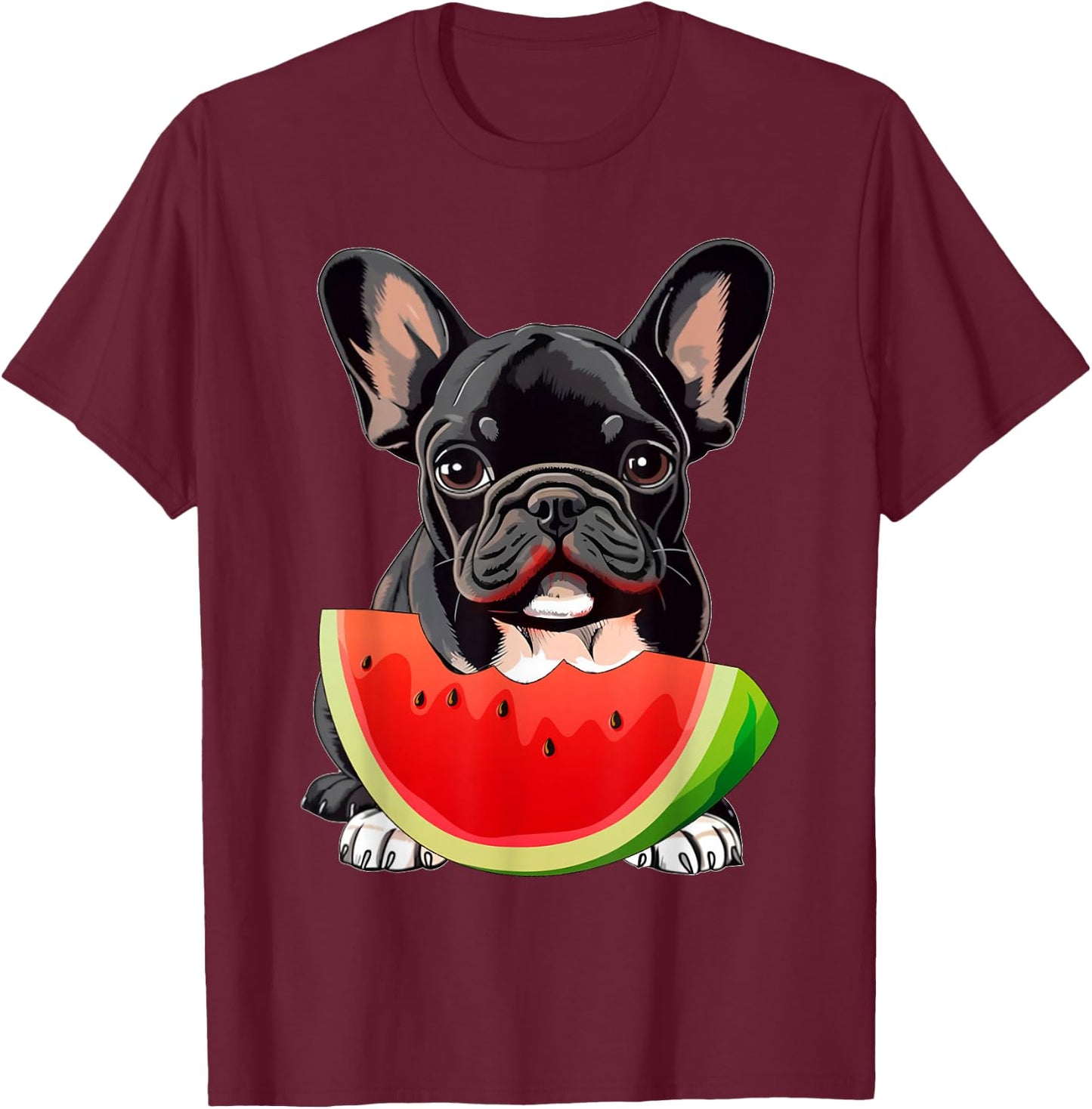 Funny French Bulldog Dog & Watermelon Slice Summer Vacation T-Shirt - T-Shirt | Maroon