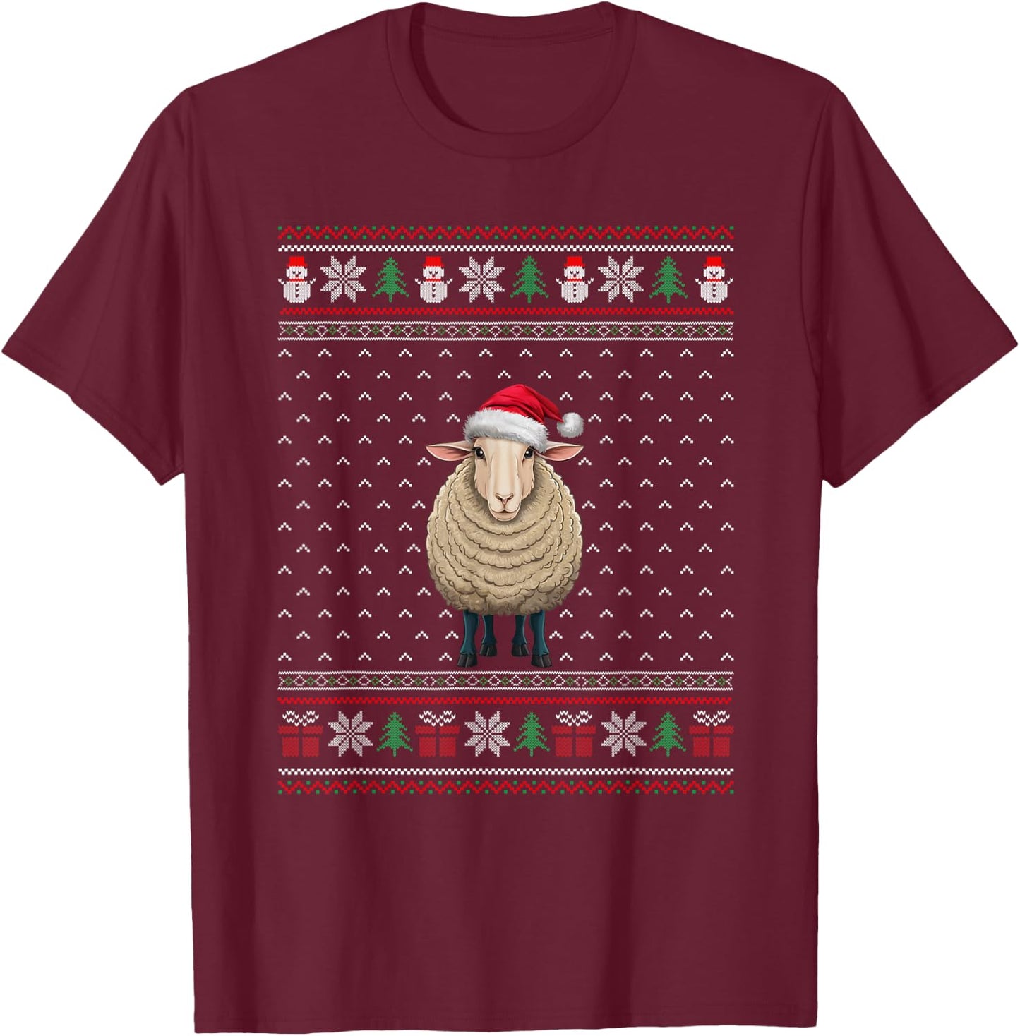 Sheep Wearing Santa Hat Ugly Xmas Sheep Lovers T-Shirt - T-Shirt | Maroon