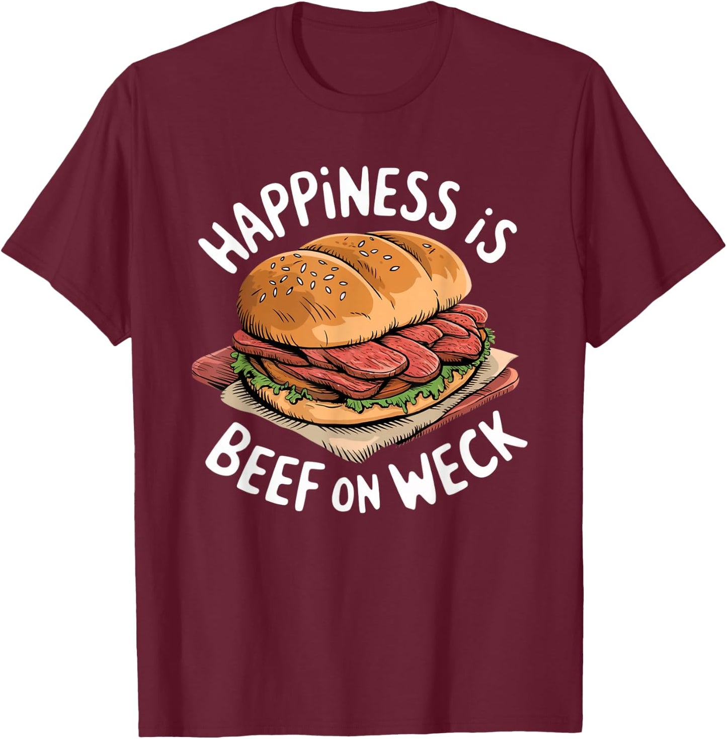 Beef on Weck - Iconic Sandwich Design for Food Lovers T-Shirt - T-Shirt | Maroon