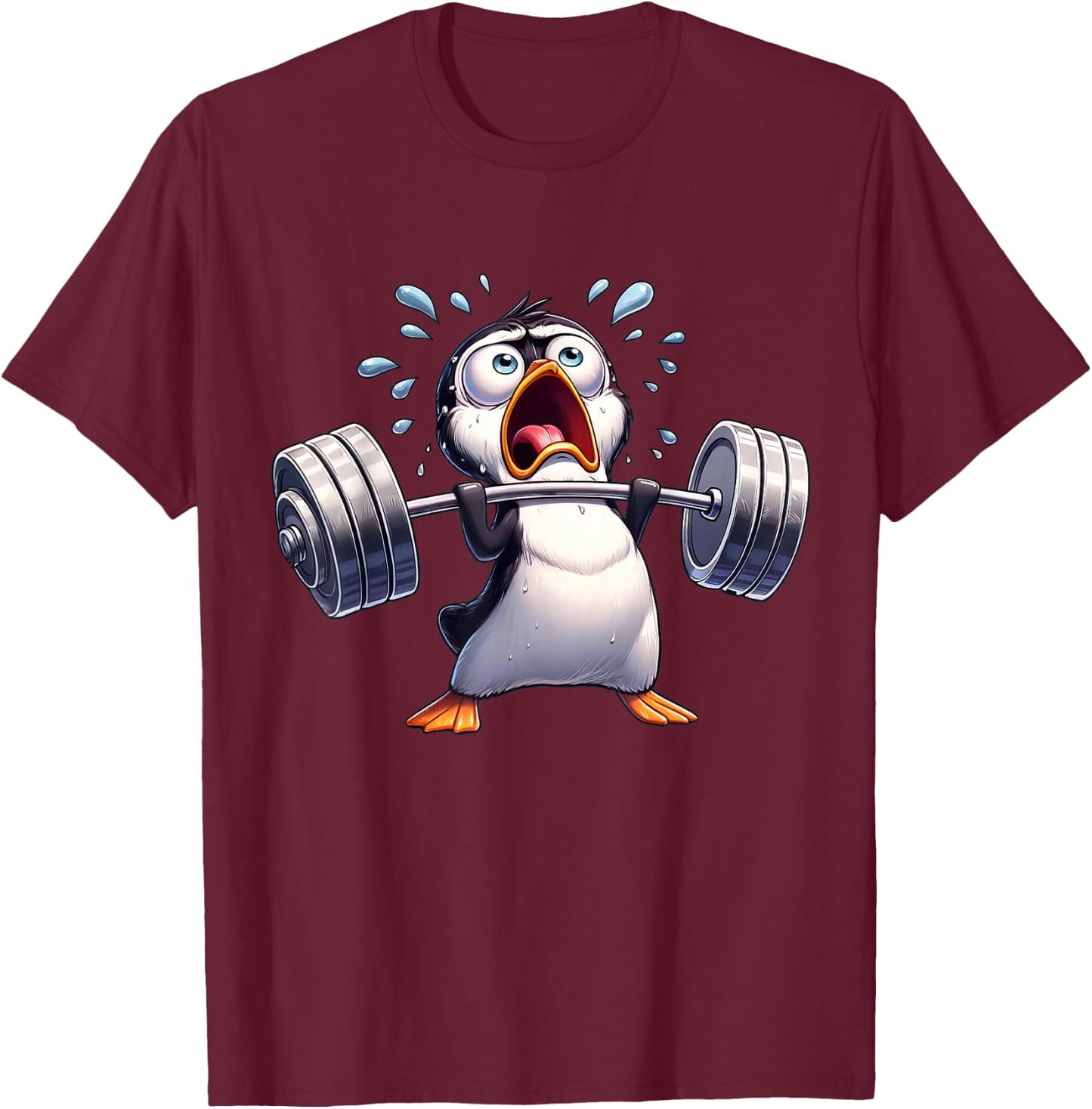 Strong Penguin Lifting Weights Workout Training T-Shirt - T-Shirt | Maroon