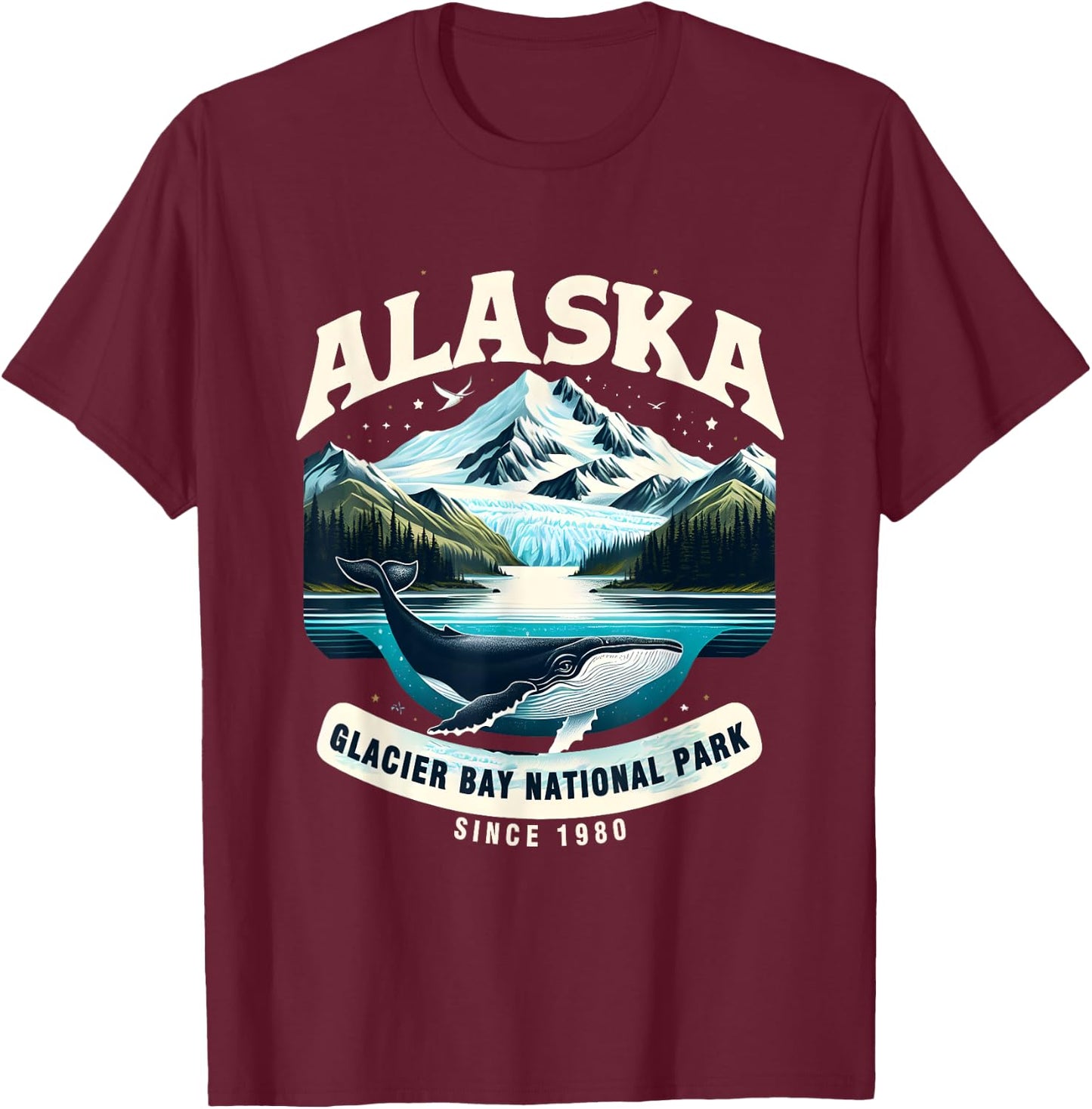 Alaska Cruise Alaska Glacier Bay National Park Sine 1980 T-Shirt - T-Shirt | Maroon