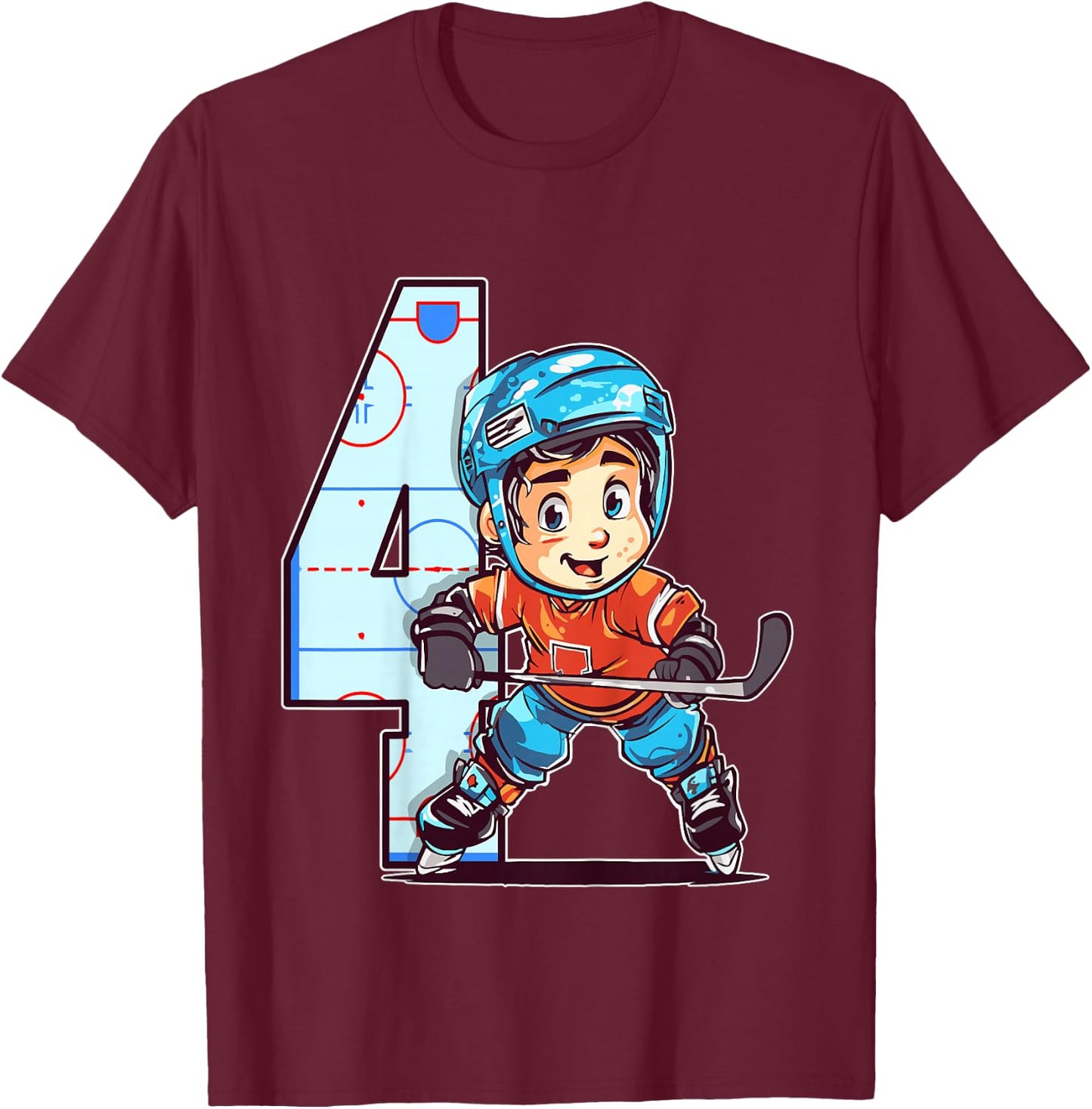 Eishockey Geburtstag - 4 Jahre alter Junge - 4. Geburtstag T-Shirt - T-Shirt | Maroon