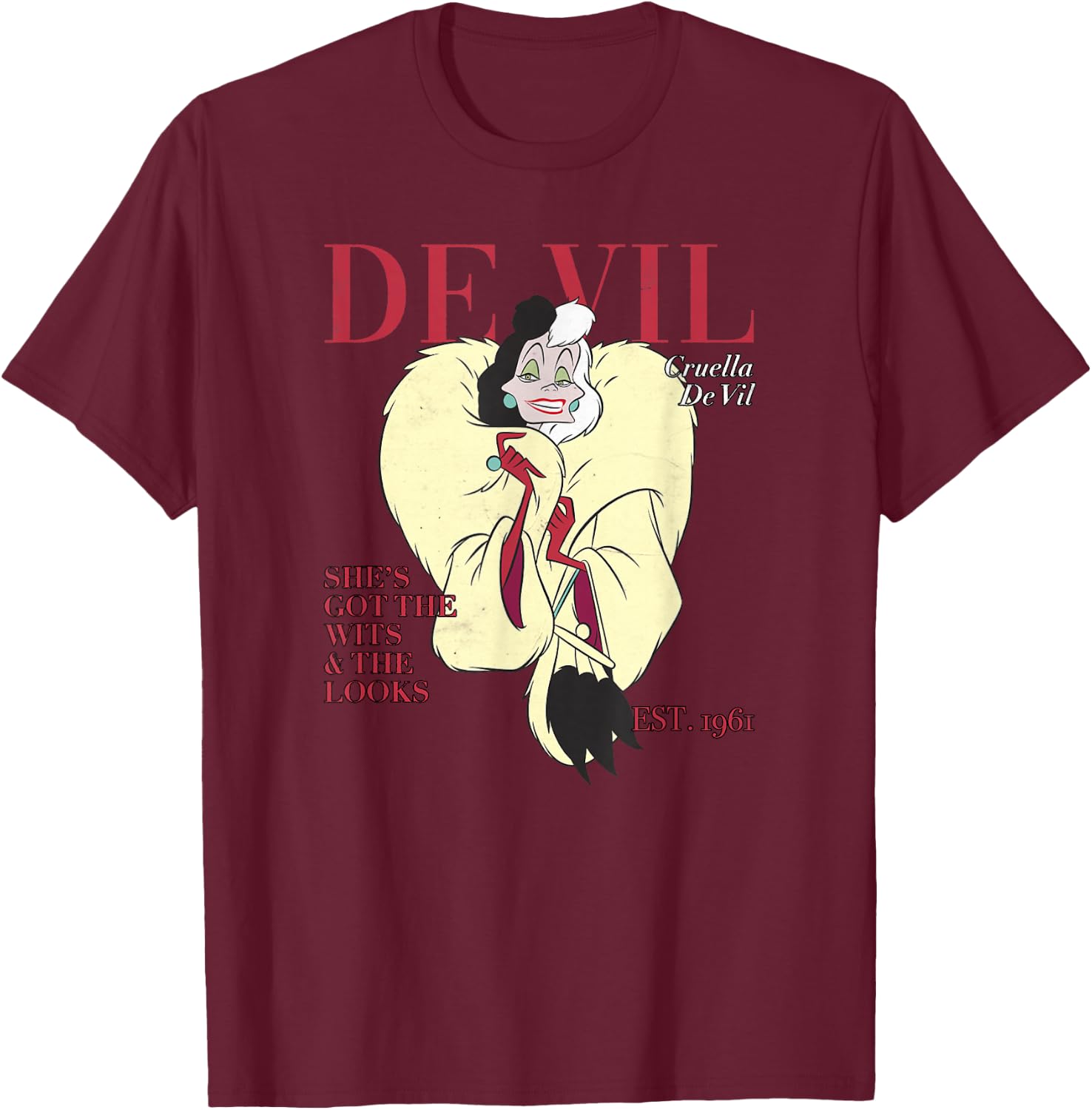 Disney Villains 101 Dalmatians Cruella De Vil Vogue Pose T-Shirt - T-Shirt | Maroon