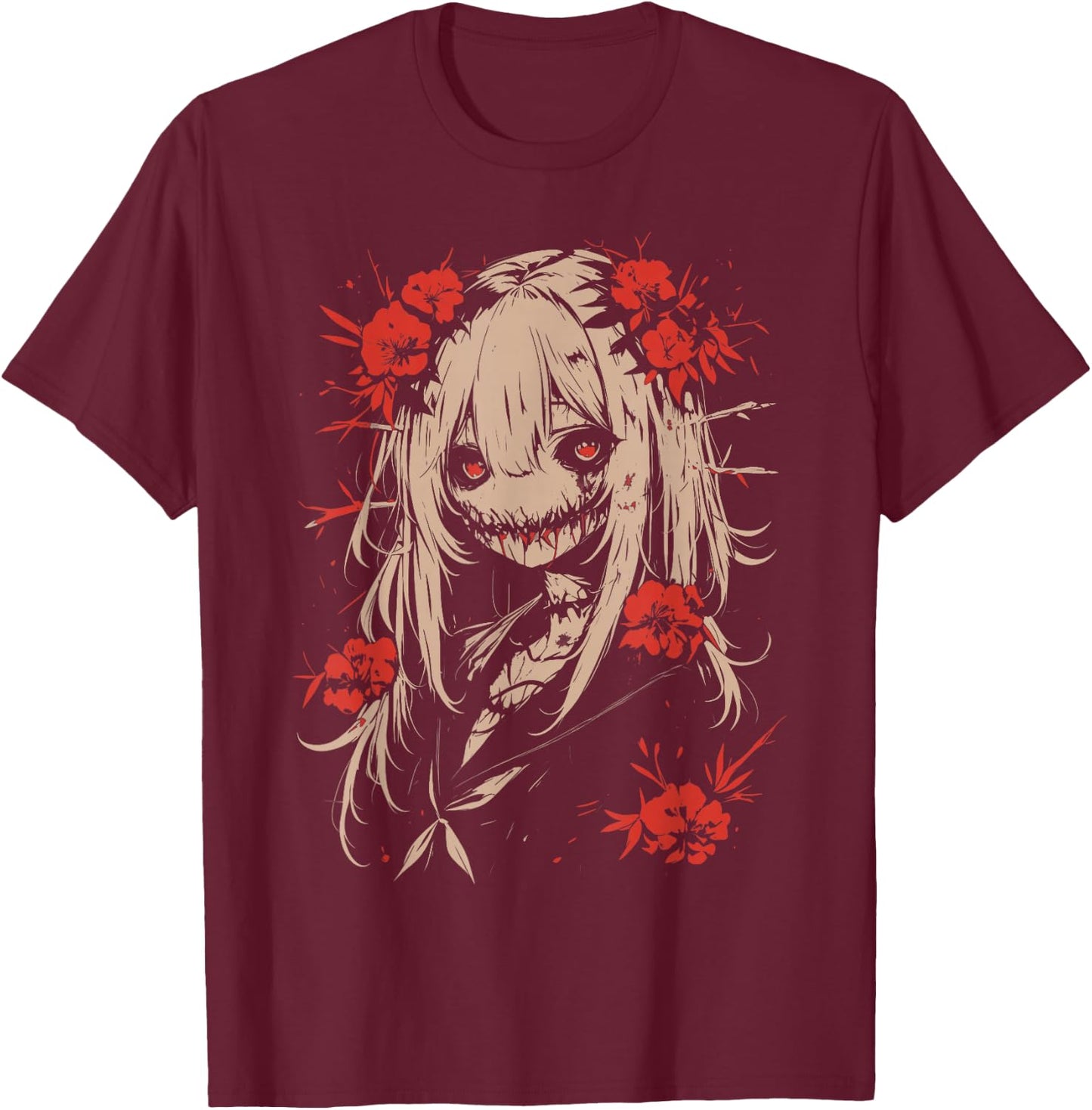 Horror Anime Manga | Japan Japanese Creepy Kawaii Goth , black T-Shirt - T-Shirt | Maroon