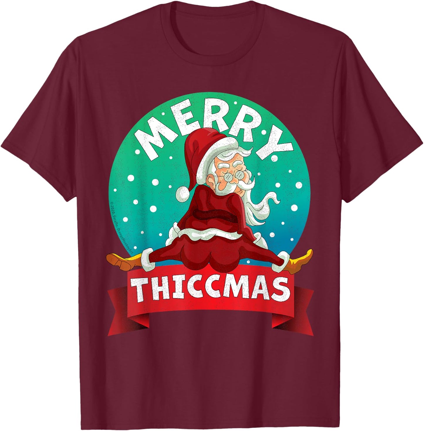 Merry Thiccmas Santa Claus Thicc Xmas Christmas Party Pajama T-Shirt - T-Shirt | Maroon