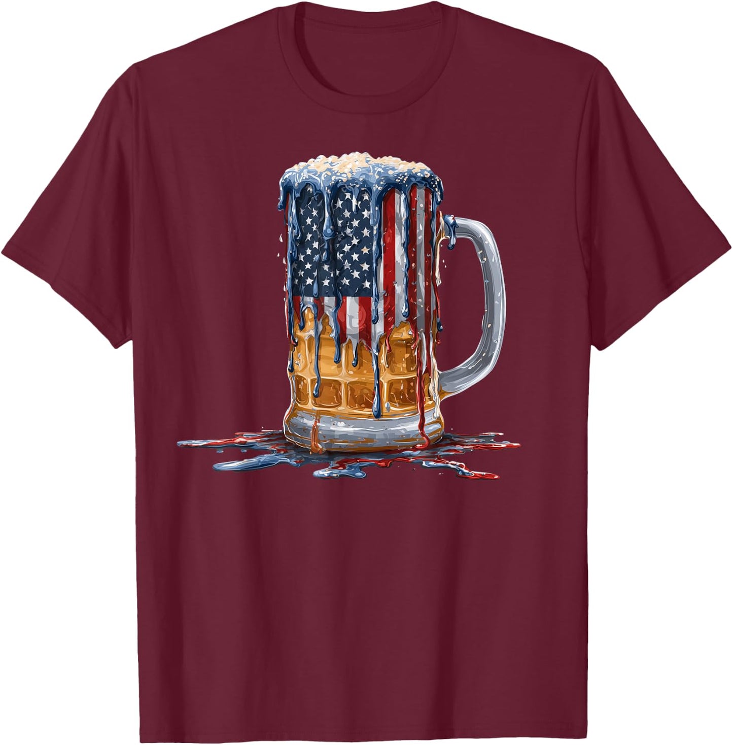 Beer Drinker Drinking American Flag USA Drip Graffiti Lover T-Shirt - T-Shirt | Maroon