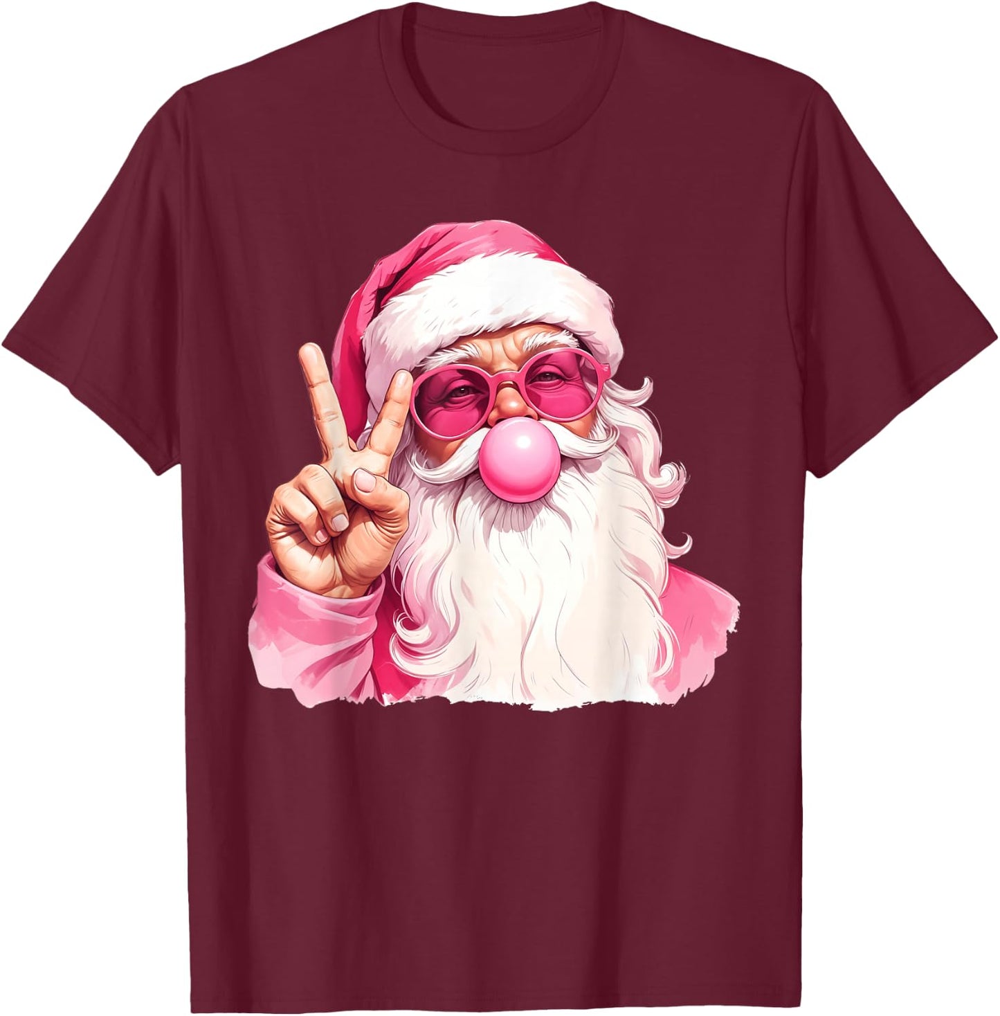 Vintage Retro Santa Christmas Bubble Gum Pink Sunglasses T-Shirt - T-Shirt | Maroon
