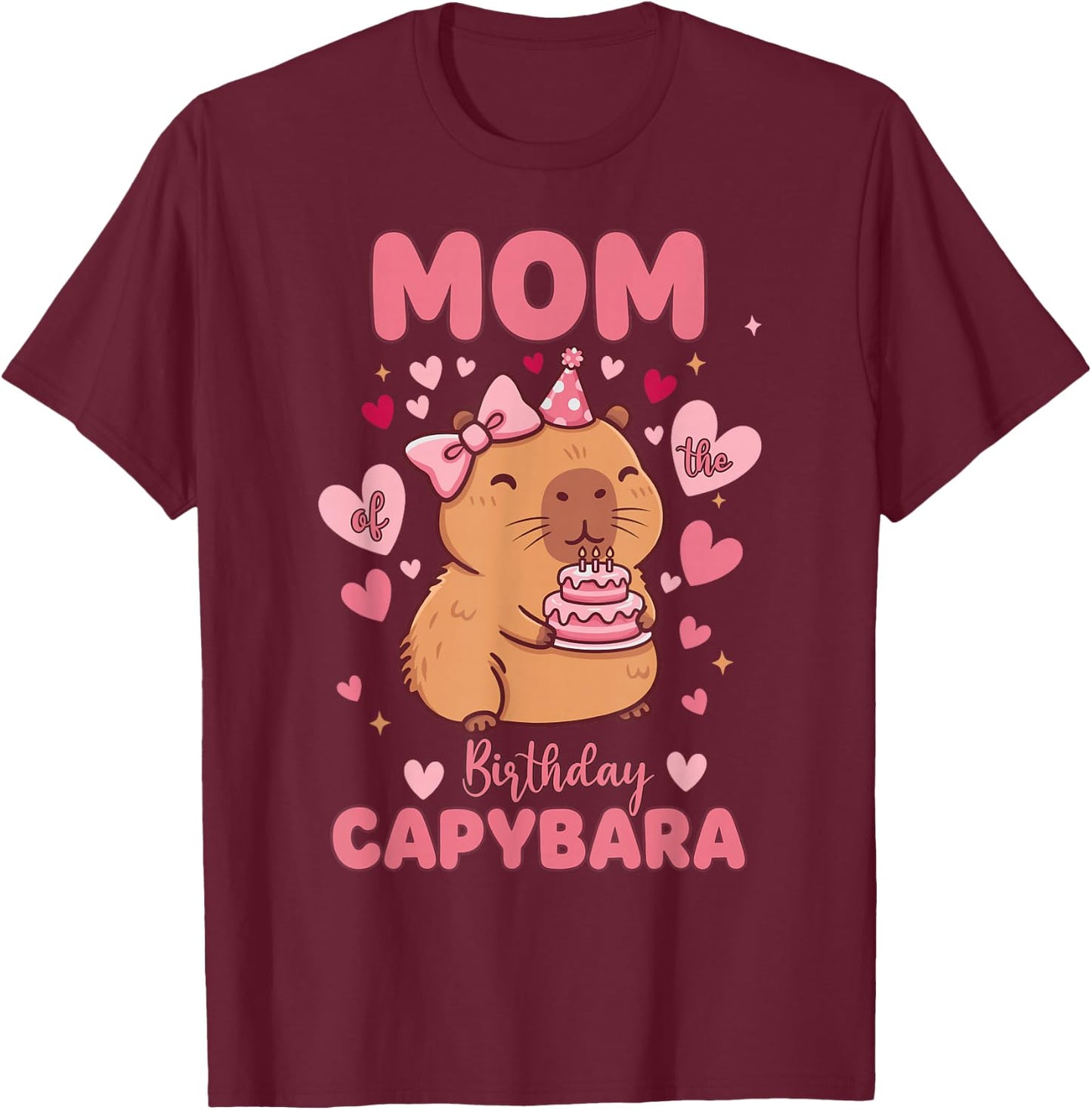Mom of The Birthday Capybara Kawaii Birthday Girl Matching T-Shirt - T-Shirt | Maroon