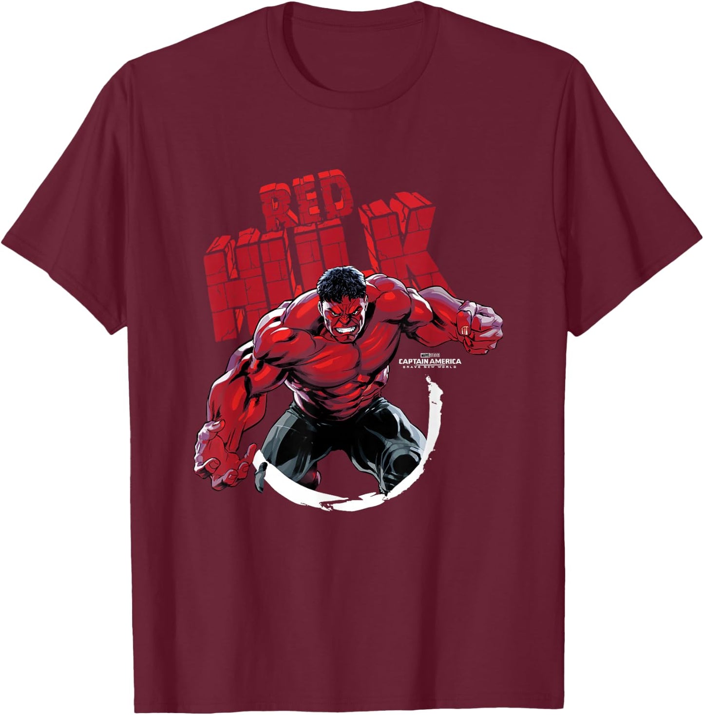 Marvel Captain America: Brave New World Red Hulk Portrait , Black, S T-Shirt - T-Shirt | Maroon