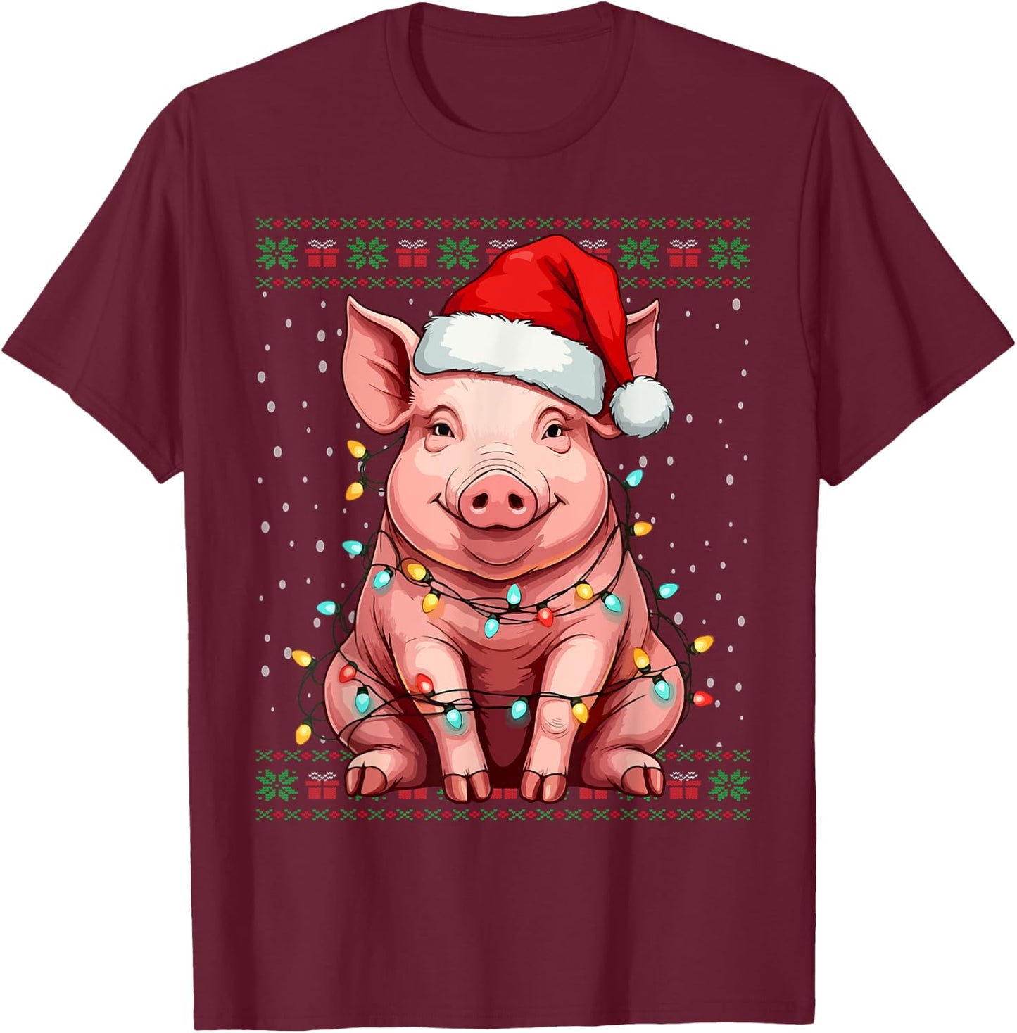 Ugly Santa Pig Christmas Sweater , Black, S T-Shirt - T-Shirt | Maroon