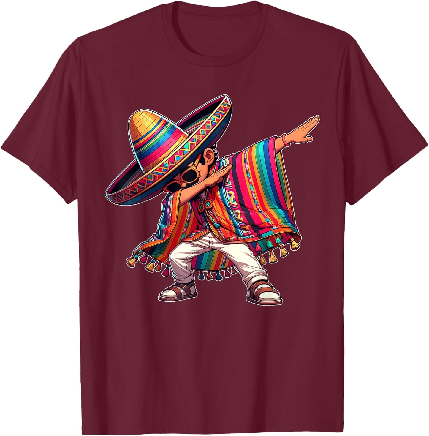 Dabbing Mexican Poncho Cinco de Mayo Men Sombrero Funny Dab T-Shirt - T-Shirt | Maroon