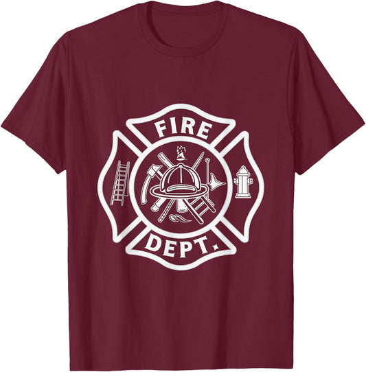 Fire Department Logo Firefighter Gear Fireman Badge T-Shirt - T-Shirt | Maroon