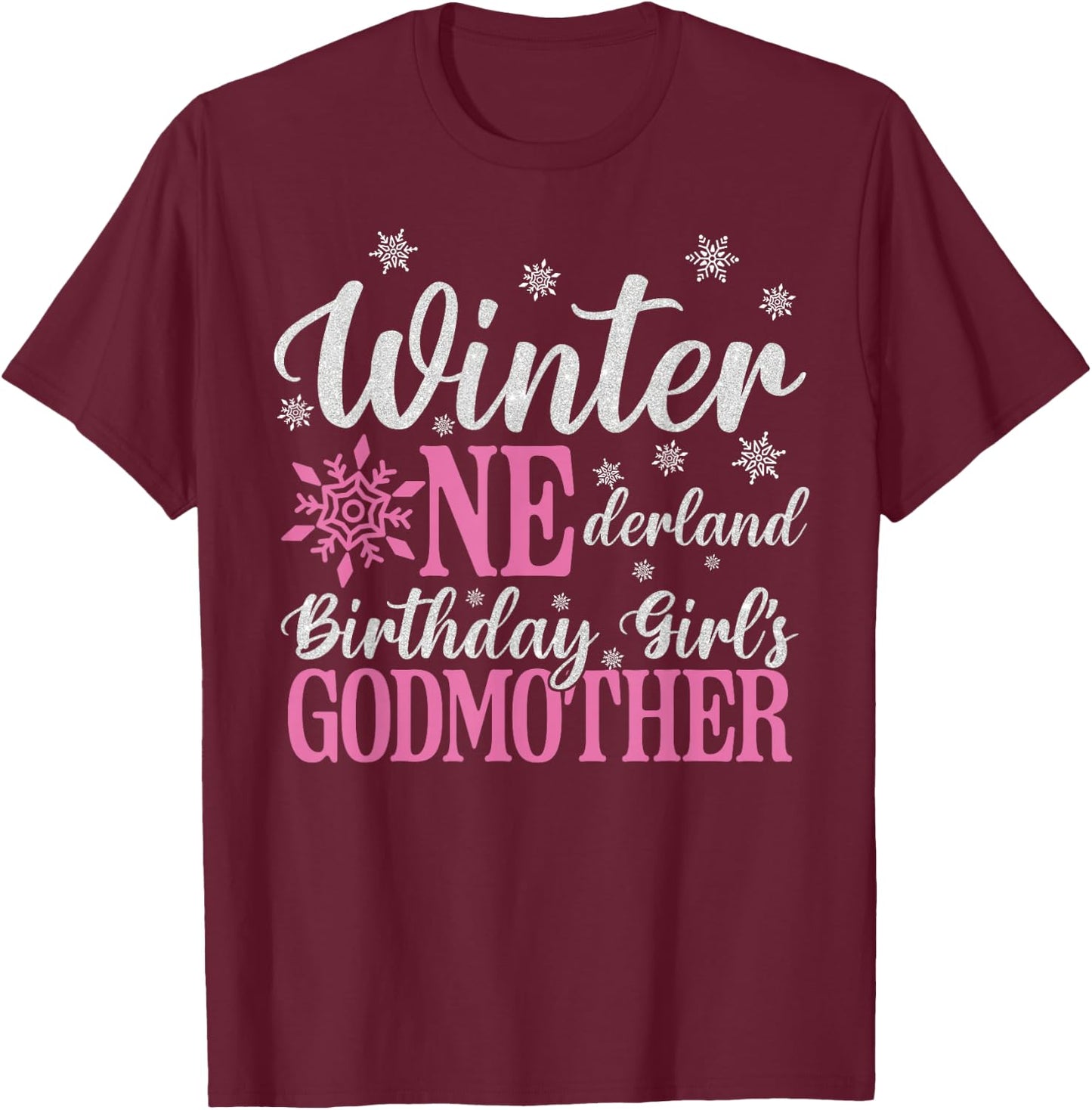 Godmother Pink Winter Onederland 1st Birthday Girl Snowflake T-Shirt - T-Shirt | Maroon