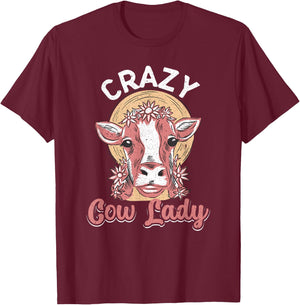 Crazy Cow Lady Funny Cow Lover Women Girls T-Shirt - T-Shirt | Maroon