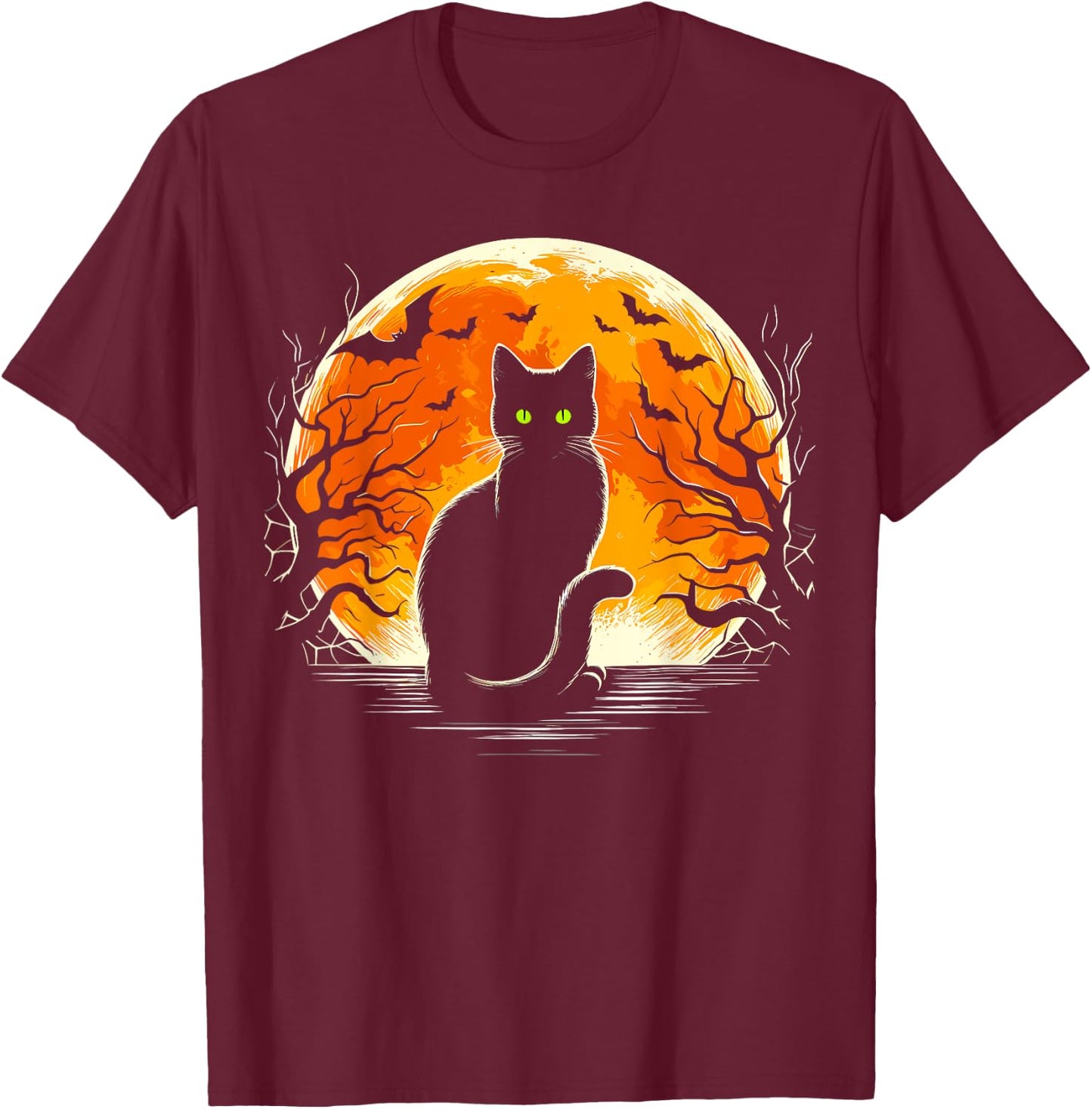 Cat Costume Retro Moon Cat Halloween Women Kids T-Shirt - T-Shirt | Maroon