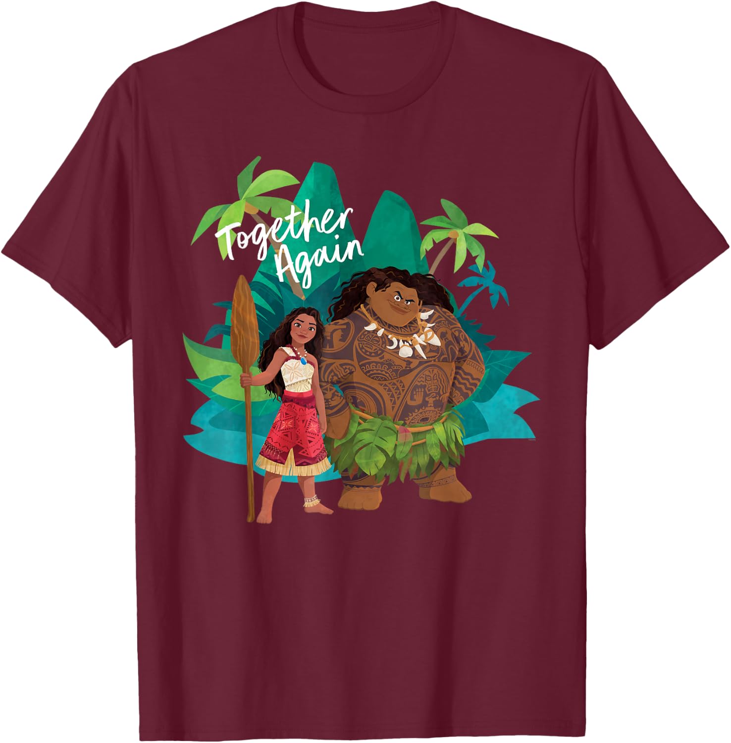 Disney Moana 2 Moana and Maui Together Again , Black, S T-Shirt - T-Shirt | Maroon