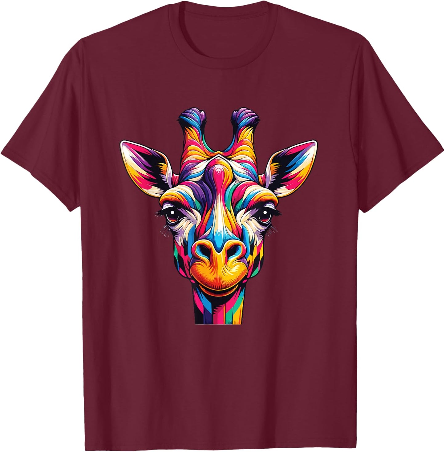 Giraffe Rainbow Colorful Love Wild Animals Zoo Jungle T-Shirt - T-Shirt | Maroon