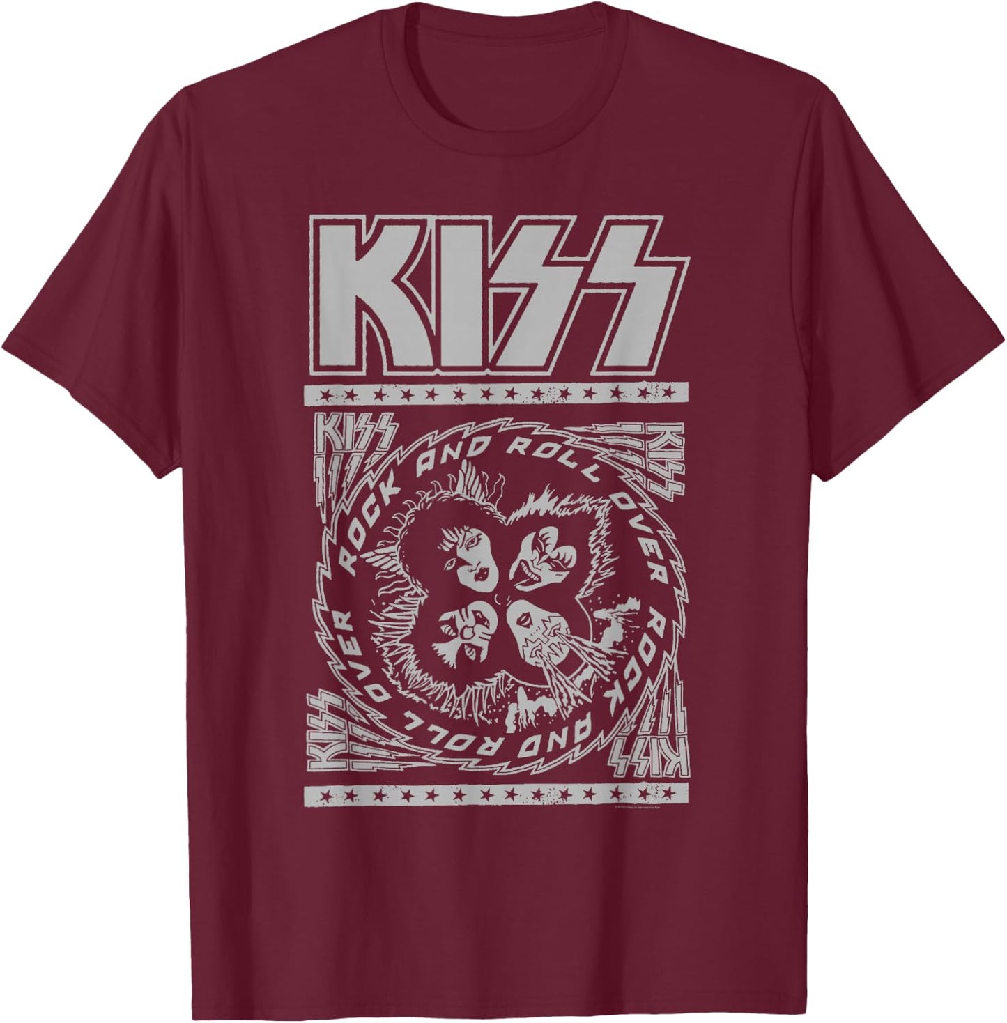 KISS - Rock and Roll Over (White Design) T-Shirt - T-Shirt | Maroon