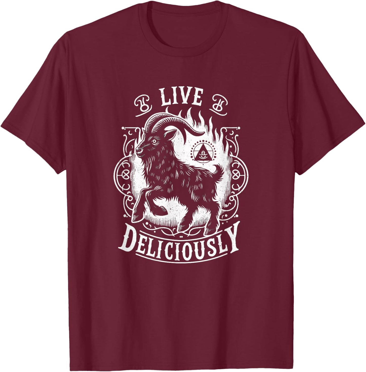 Vintage Witch Horror Goth Occult Live Deliciously T-Shirt - T-Shirt | Maroon