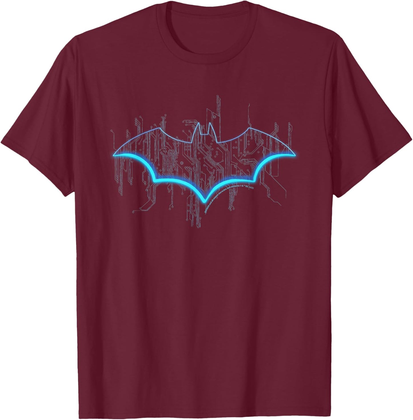Neon Blue Bat Symbol Batman , Black, S T-Shirt - T-Shirt | Maroon
