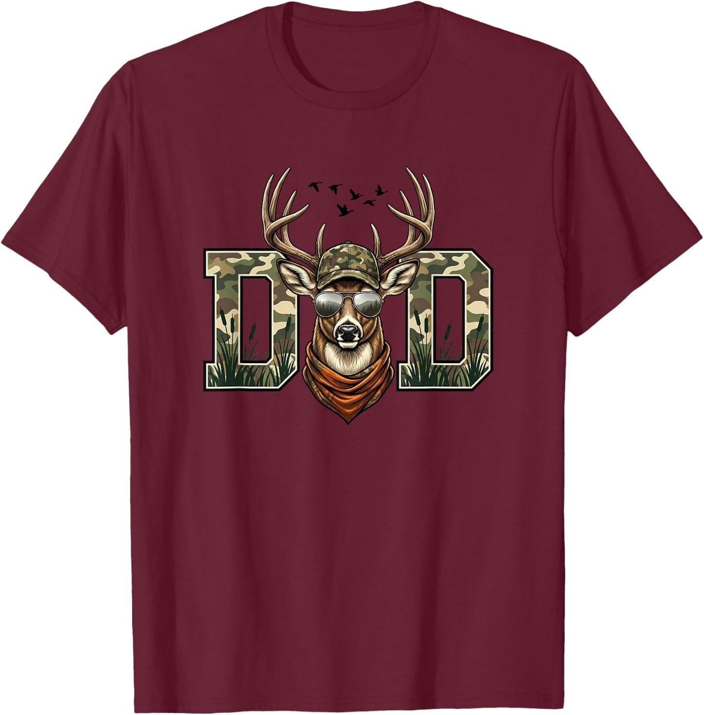 Camo Hunting Deer Dad T-Shirt - T-Shirt | Maroon