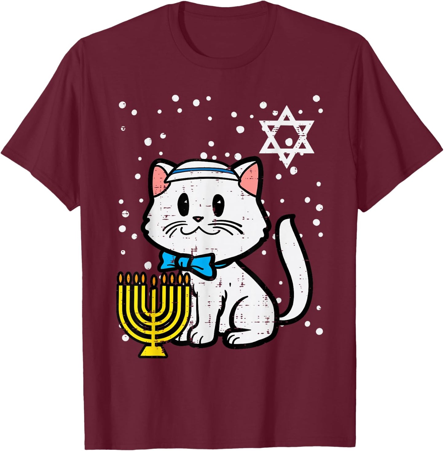 Hanukkah Cat Cute Chanukah Jewish Women Girls Kids Toddlers T-Shirt - T-Shirt | Maroon