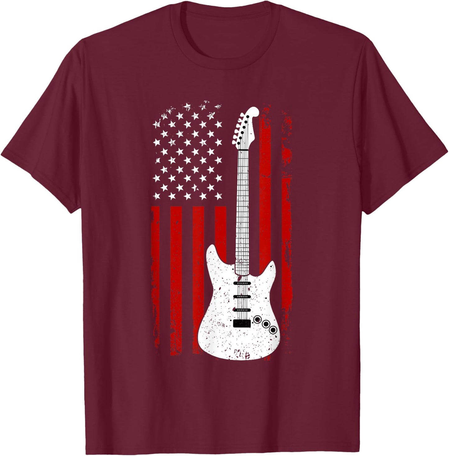 Guitar American US Flag Music Player Electric Guitarist Gift T-Shirt - T-Shirt | Maroon