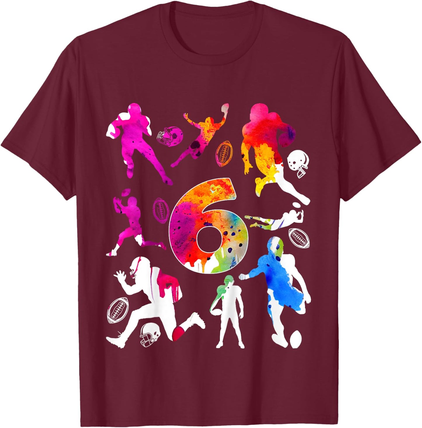 Kids NUMBER 6 YEARS FOOTBALL 6TH BIRTHDAY T-Shirt - T-Shirt | Maroon