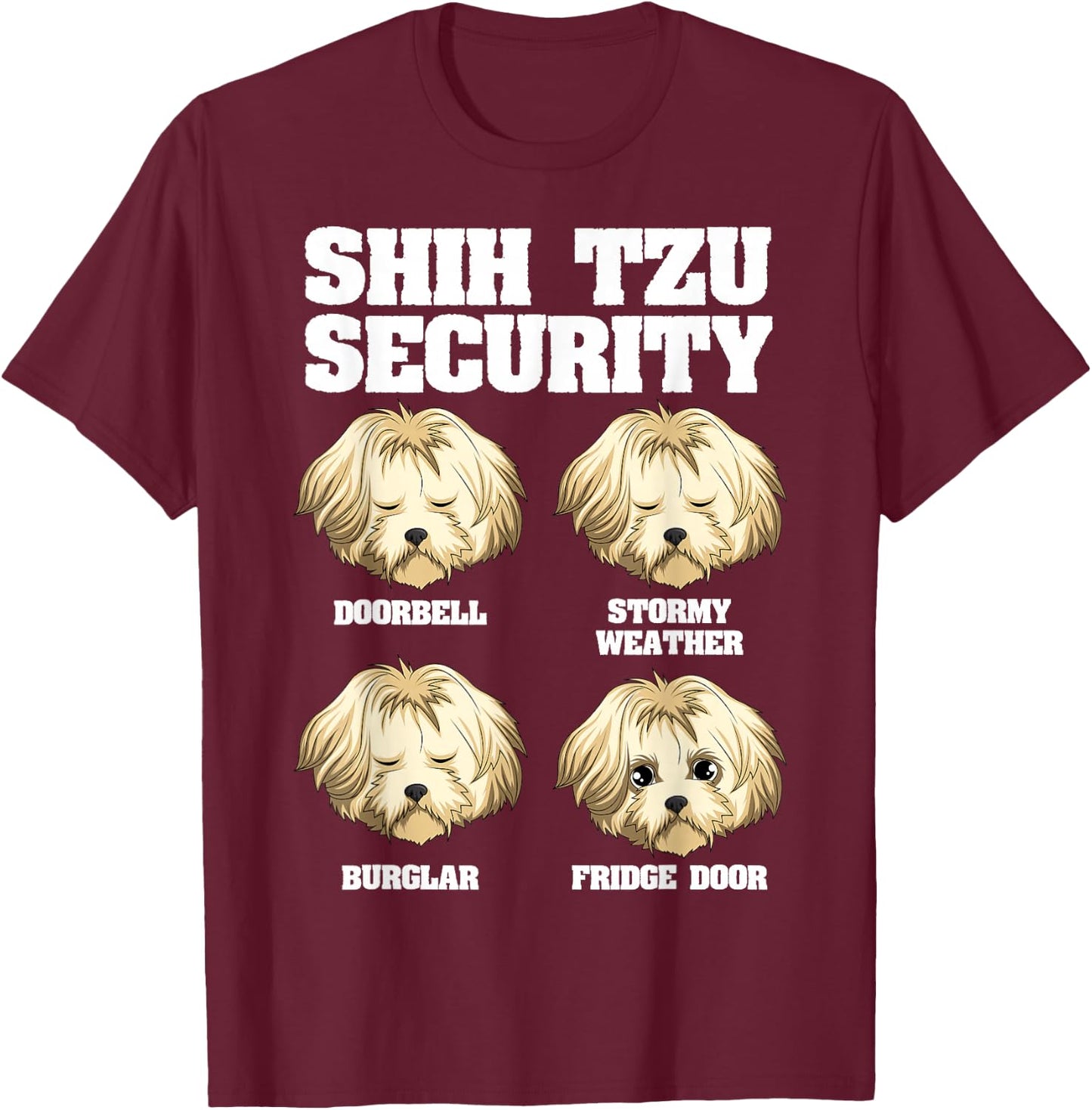 Funny Shih Tzu Security Fridge Door T-Shirt - T-Shirt | Maroon