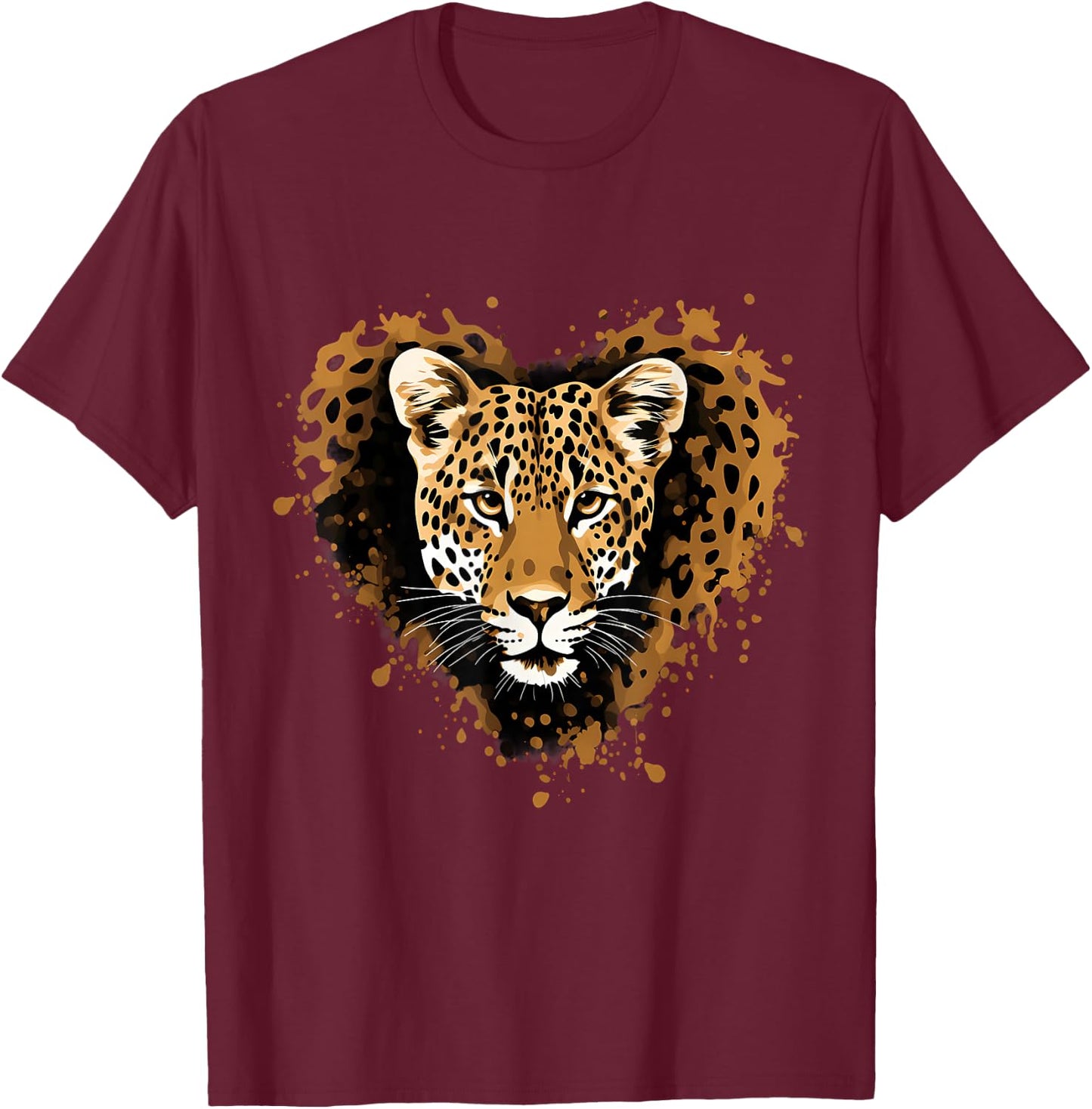 Leopard Heart Animal Art Savanna Nature Artwork Wildlife T-Shirt - T-Shirt | Maroon