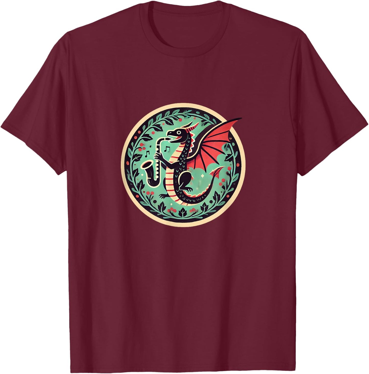 Saxophone Dragon Illustration Saxophonist Dragons T-Shirt - T-Shirt | Maroon