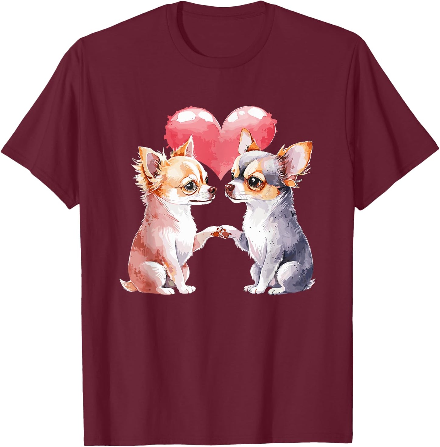 Valentines Chihuahua Chihuahuas Chi , Black, S T-Shirt - T-Shirt | Maroon