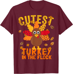 Matching Thanksgiving Cutest Coolest Turkey In The Flock T-Shirt - T-Shirt | Maroon