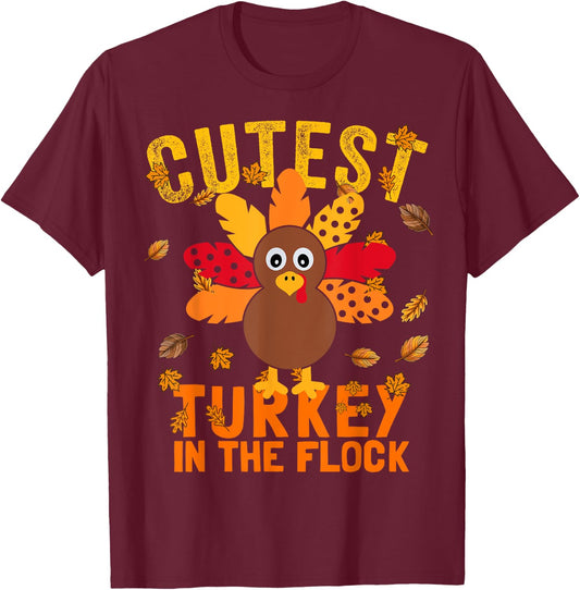 Matching Thanksgiving Cutest Coolest Turkey In The Flock T-Shirt - T-Shirt | Maroon