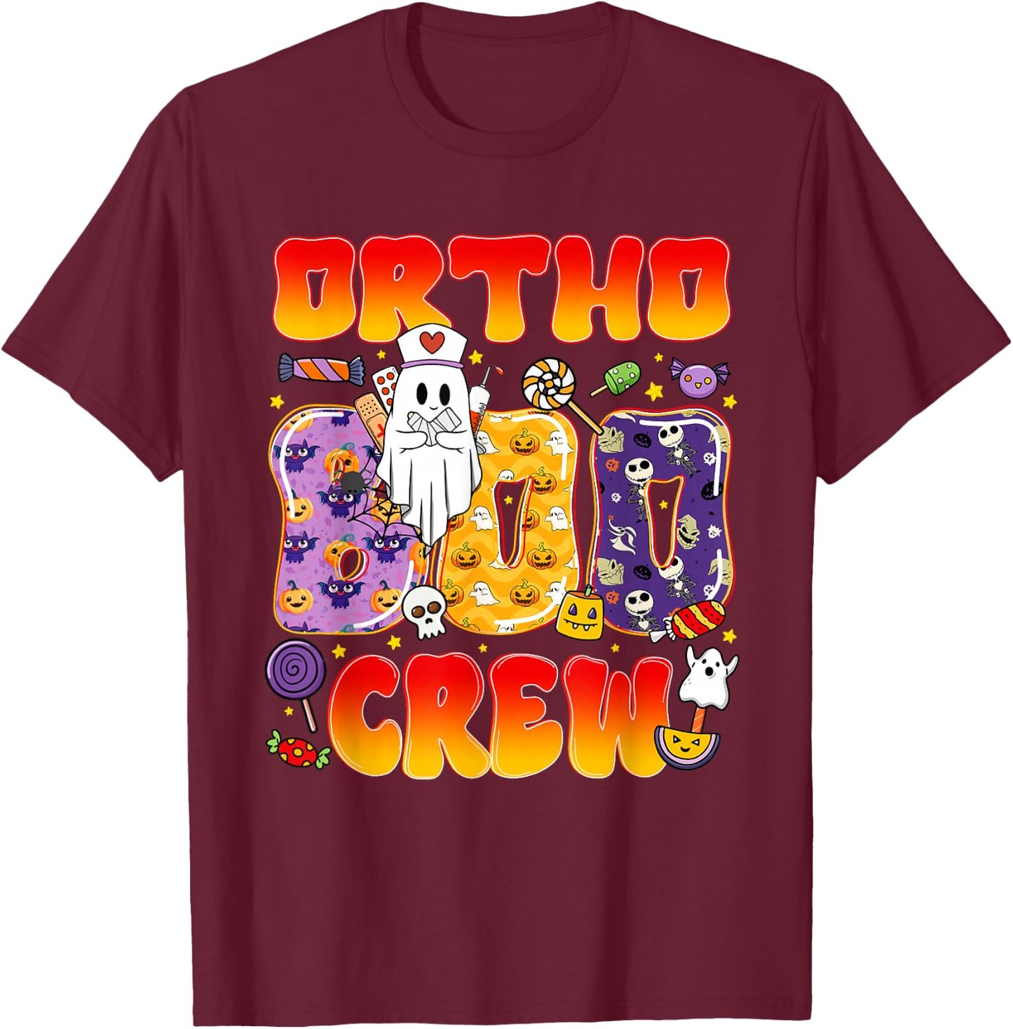 Ortho Boo Crew Ortho Nurse Funny Halloween T-Shirt - T-Shirt | Maroon