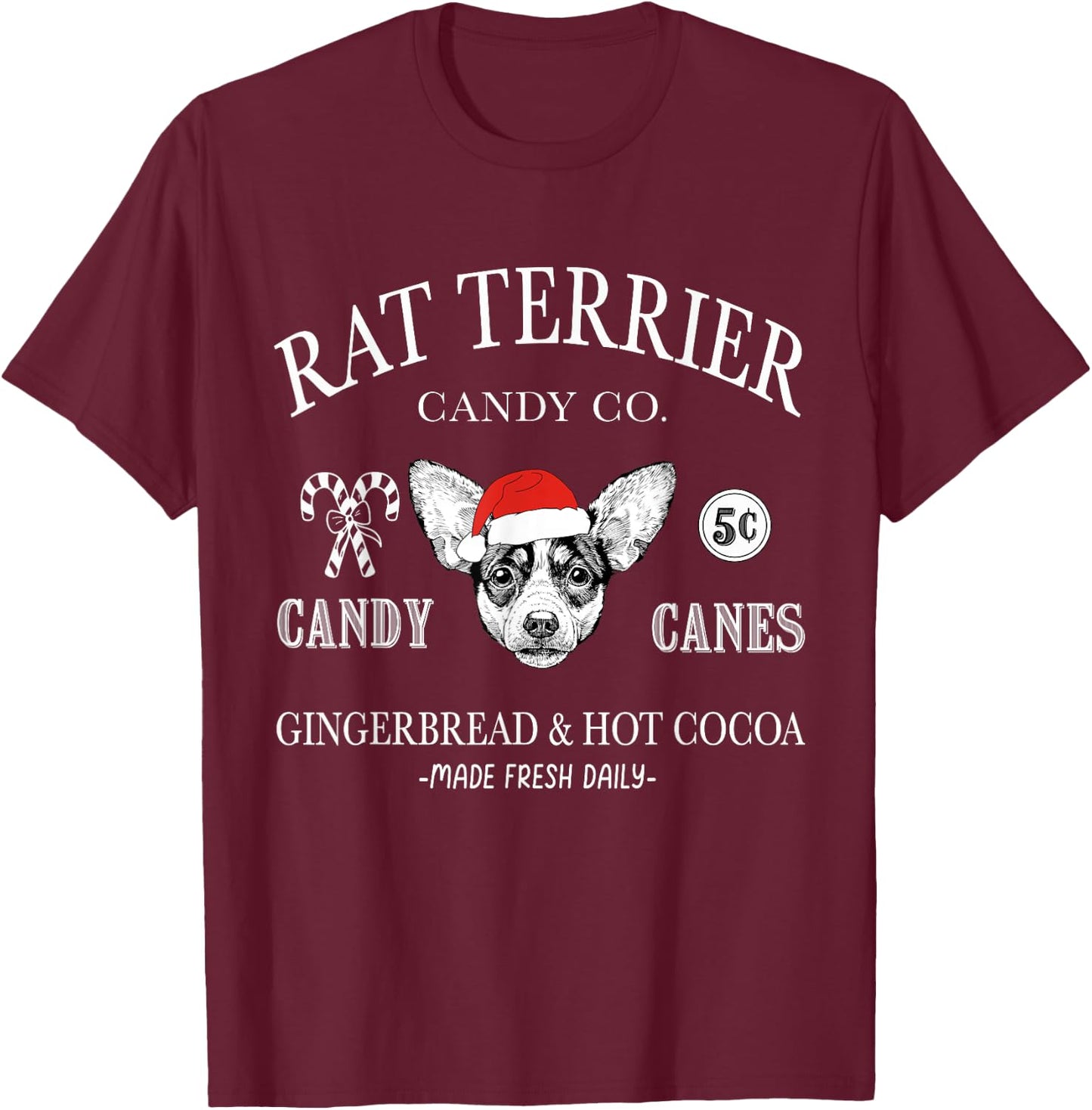 Funny Santa Rat Terrier Mom Christmas Vintage Holiday T-Shirt - T-Shirt | Maroon