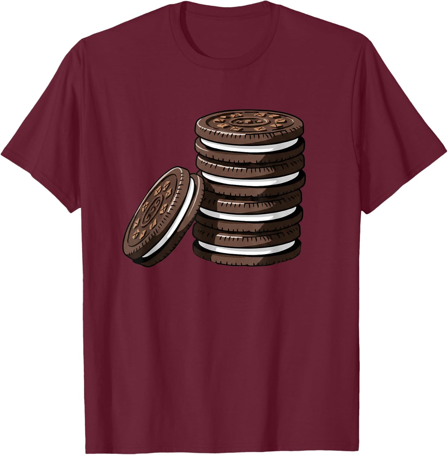 Stack of Chocolate Cream Cookies Illustration Snack Lover T-Shirt - T-Shirt | Maroon