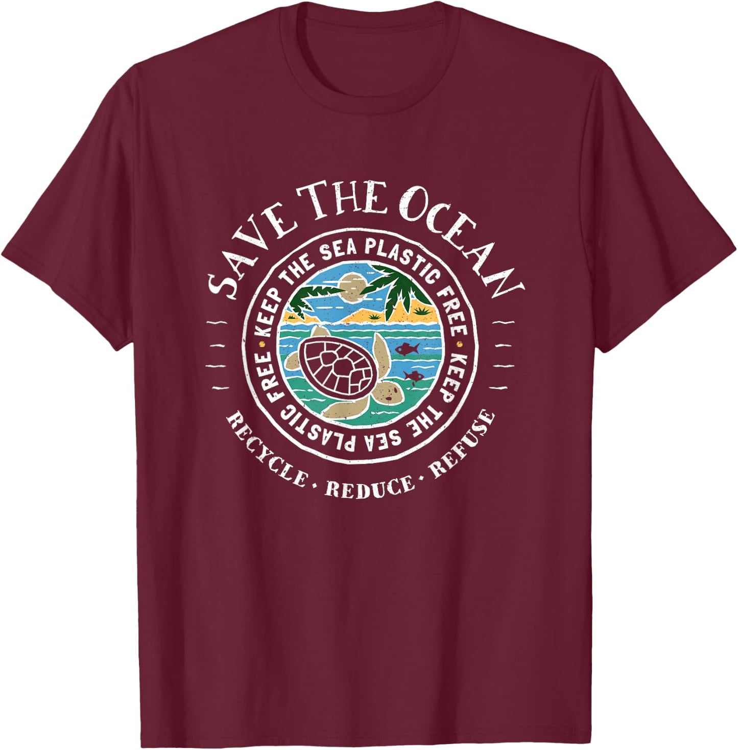 Save The Ocean Keep The Sea Plastic Free Turtle T-Shirt - T-Shirt | Maroon