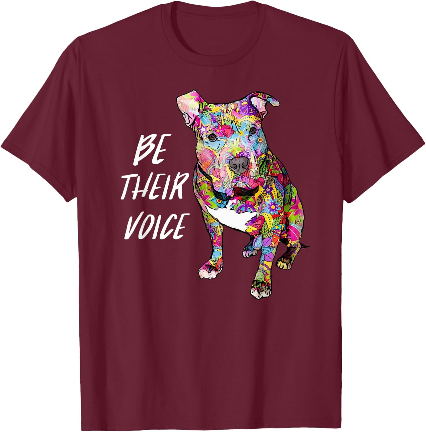 Pitbull Hippie Be Their Voice Peace Love and Pitbulls T-Shirt - T-Shirt | Maroon
