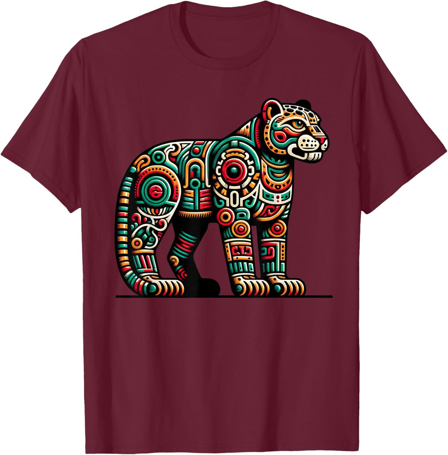 Jaguar Warrior, History of Mexican Aztecs and Tezcatlipoca T-Shirt - T-Shirt | Maroon