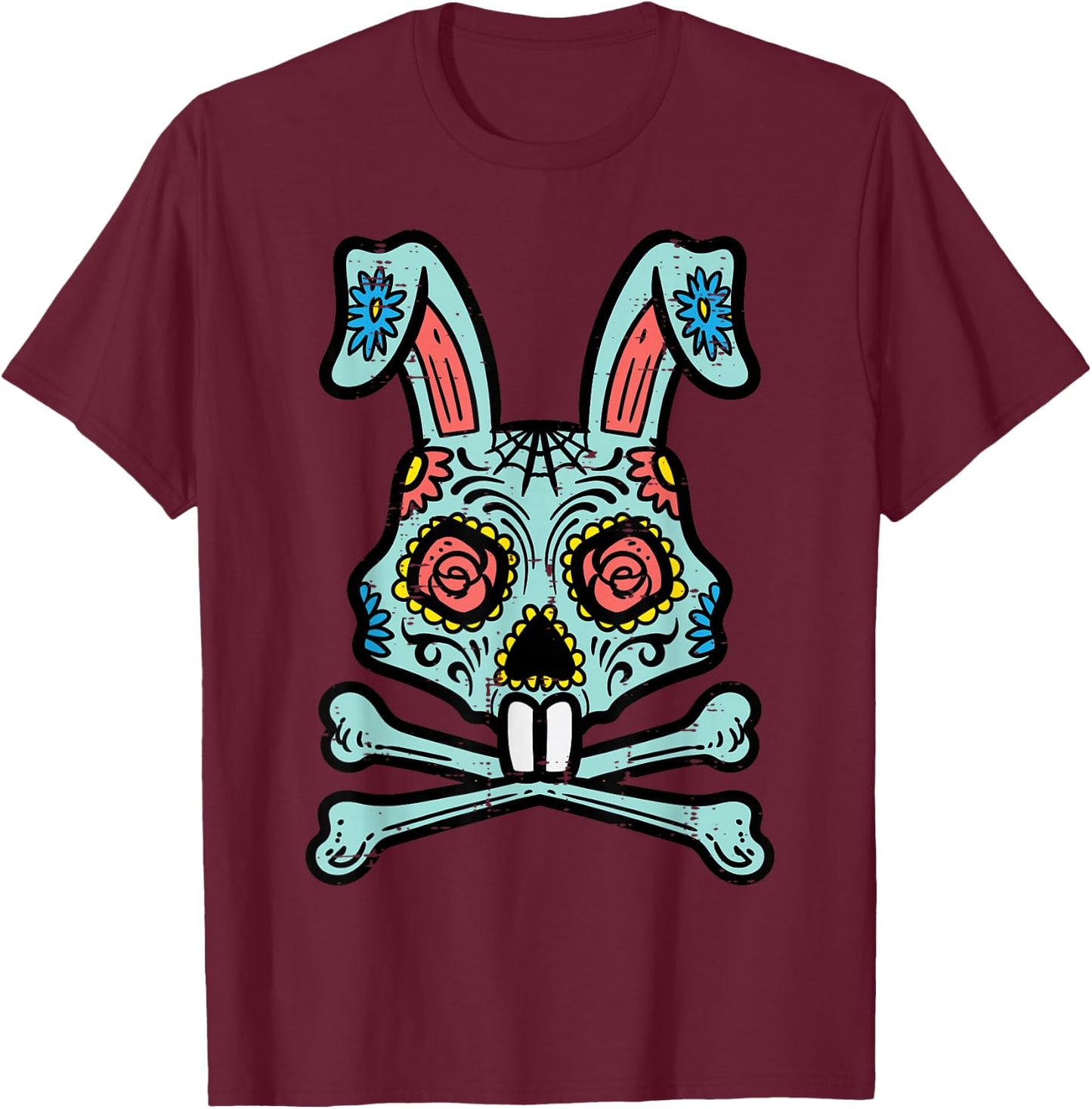Easter Bunny Sugar Skull Funny Rabbit Mexican Men Women Kids T-Shirt - T-Shirt | Maroon