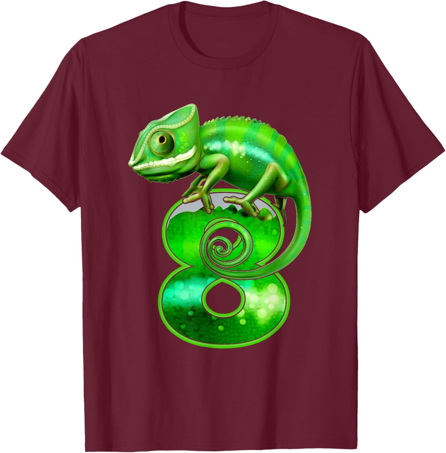 Kids 8 Years Old Lizard 8th Birthday Party Chameleon , black T-Shirt - T-Shirt | Maroon