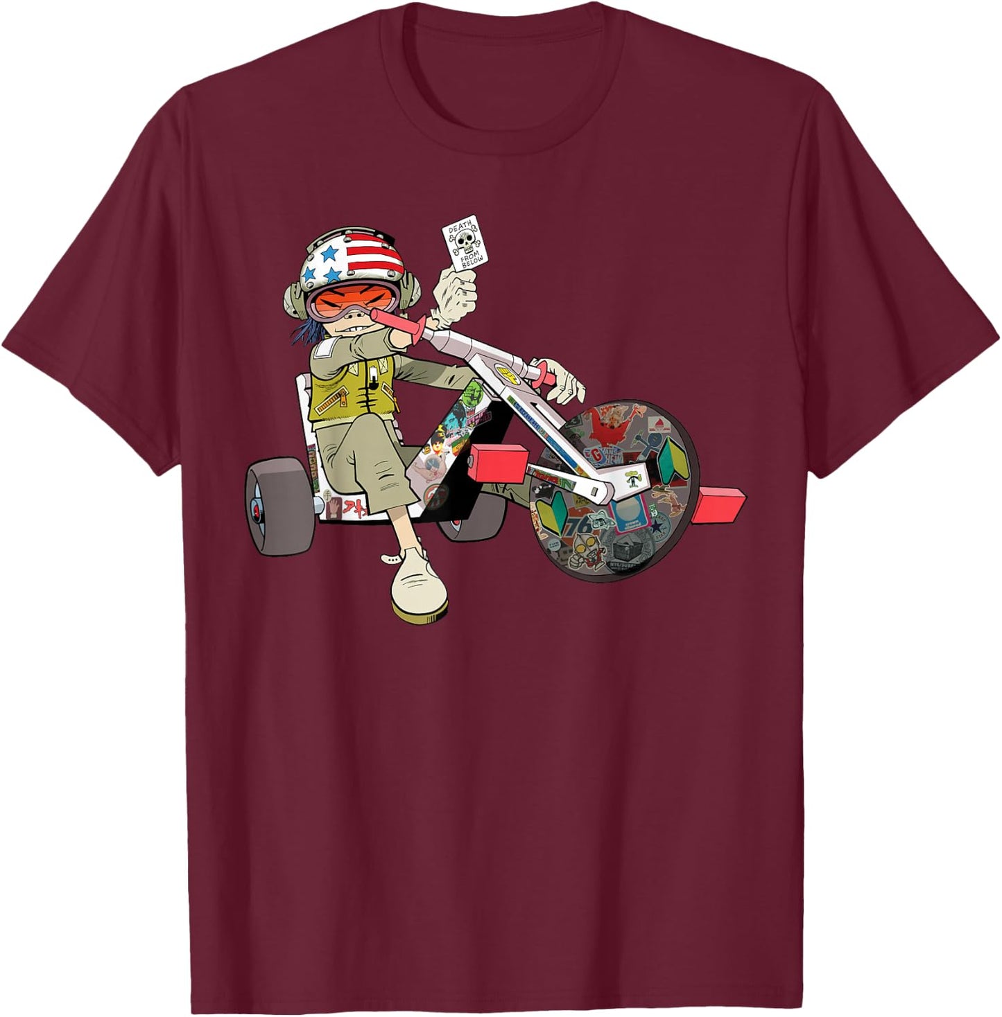 Gorillaz Men's Noodles Trike , Black, Small T-Shirt - T-Shirt | Maroon