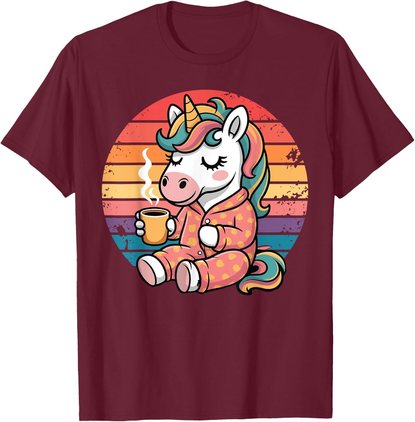 Funny Unicorn Drinking Coffee Graphic Boys Girls Women Kids T-Shirt - T-Shirt | Maroon