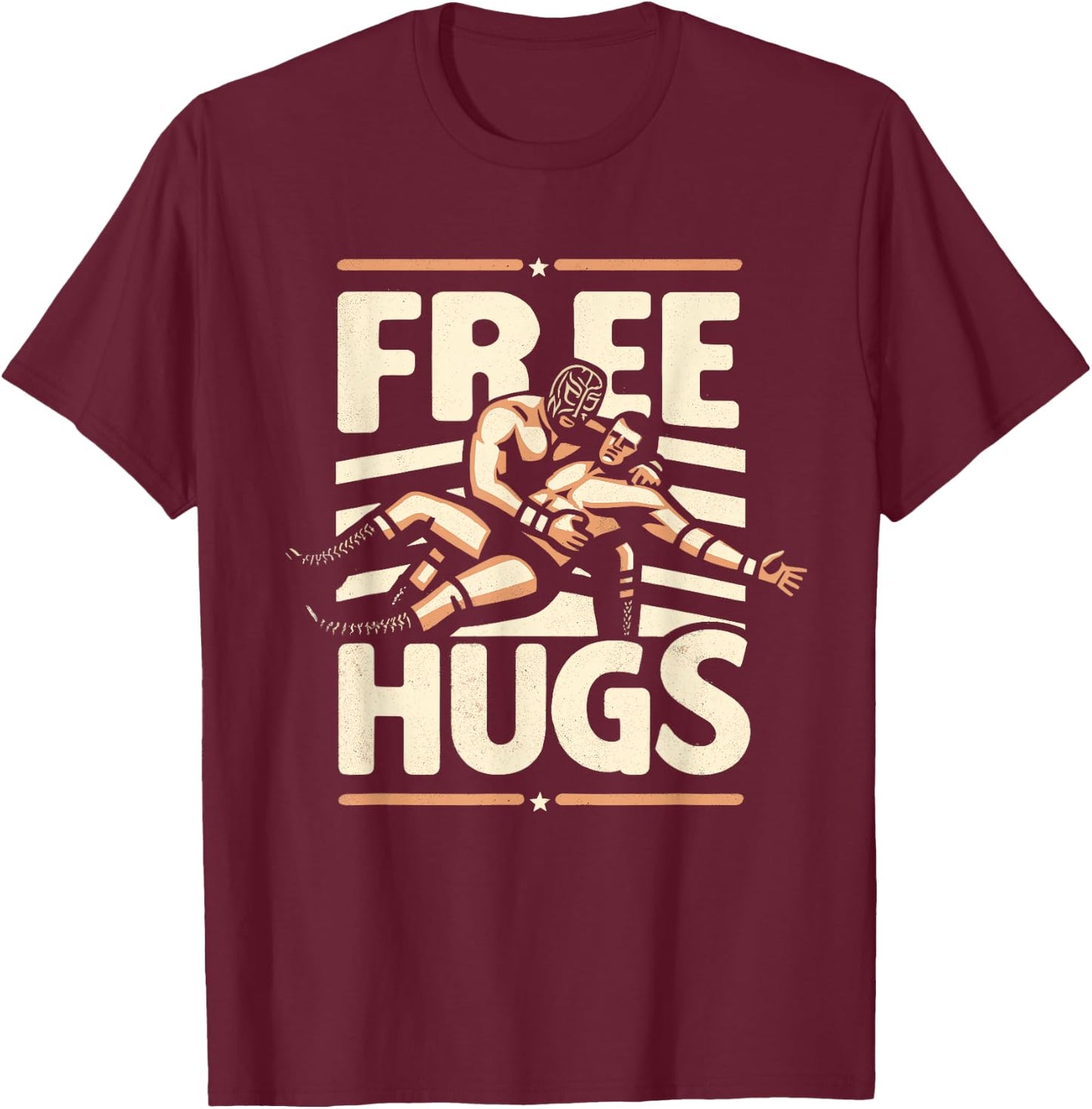 Lucha Libre Wrestling Funny Free Hugs Quote Masked Wrestlers , black T-Shirt - T-Shirt | Maroon