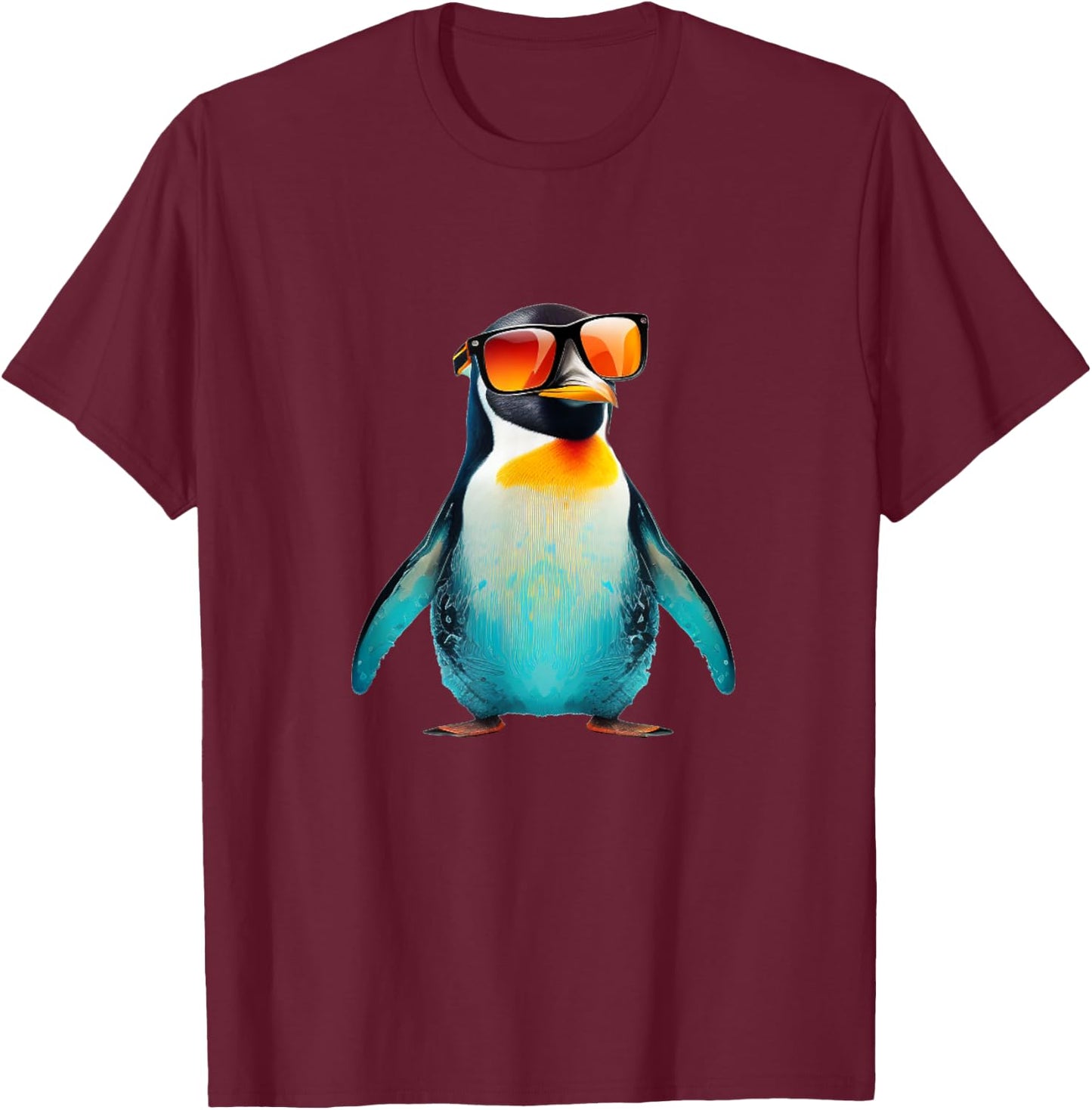Cute Penguin Face with Sunglasses T-Shirt - T-Shirt | Maroon